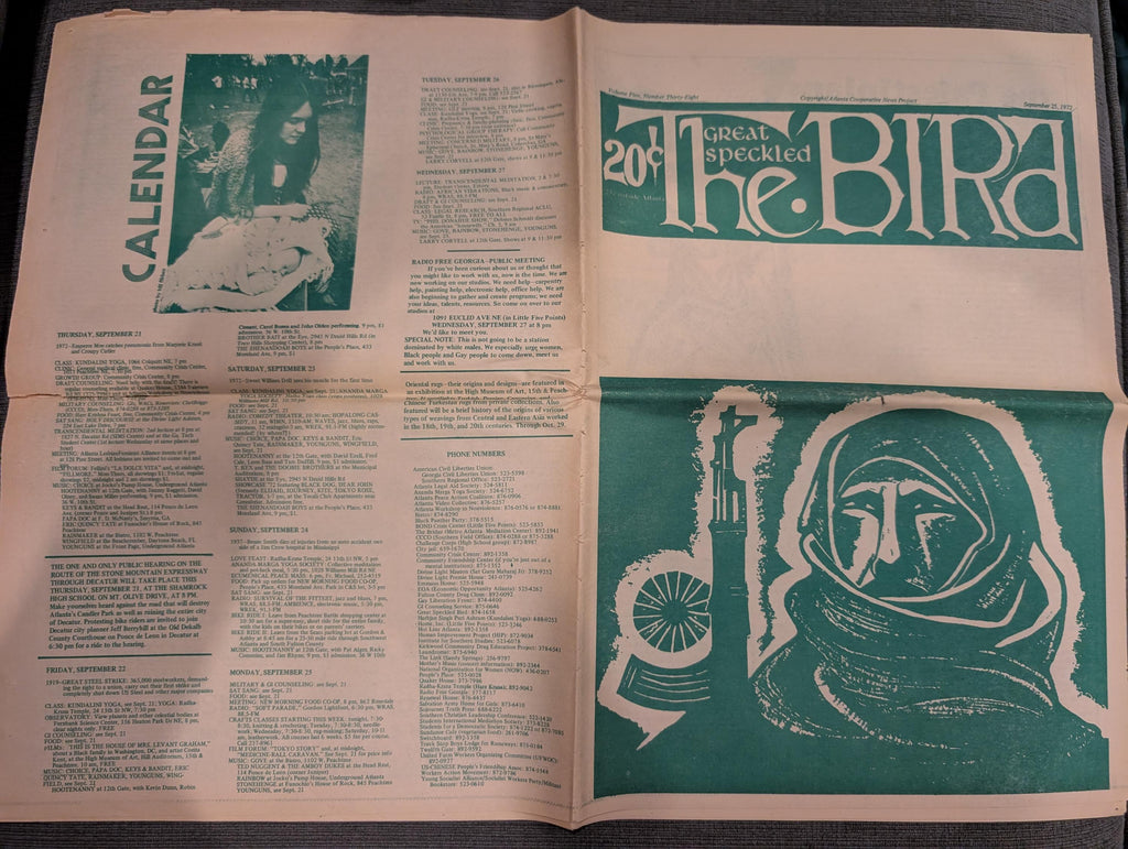 The Great Speckled Bird | September 25, 1972 | Underground Atlanta Newspaper | Labor Strikes, Palestine, Cheech & Chong, Al Green