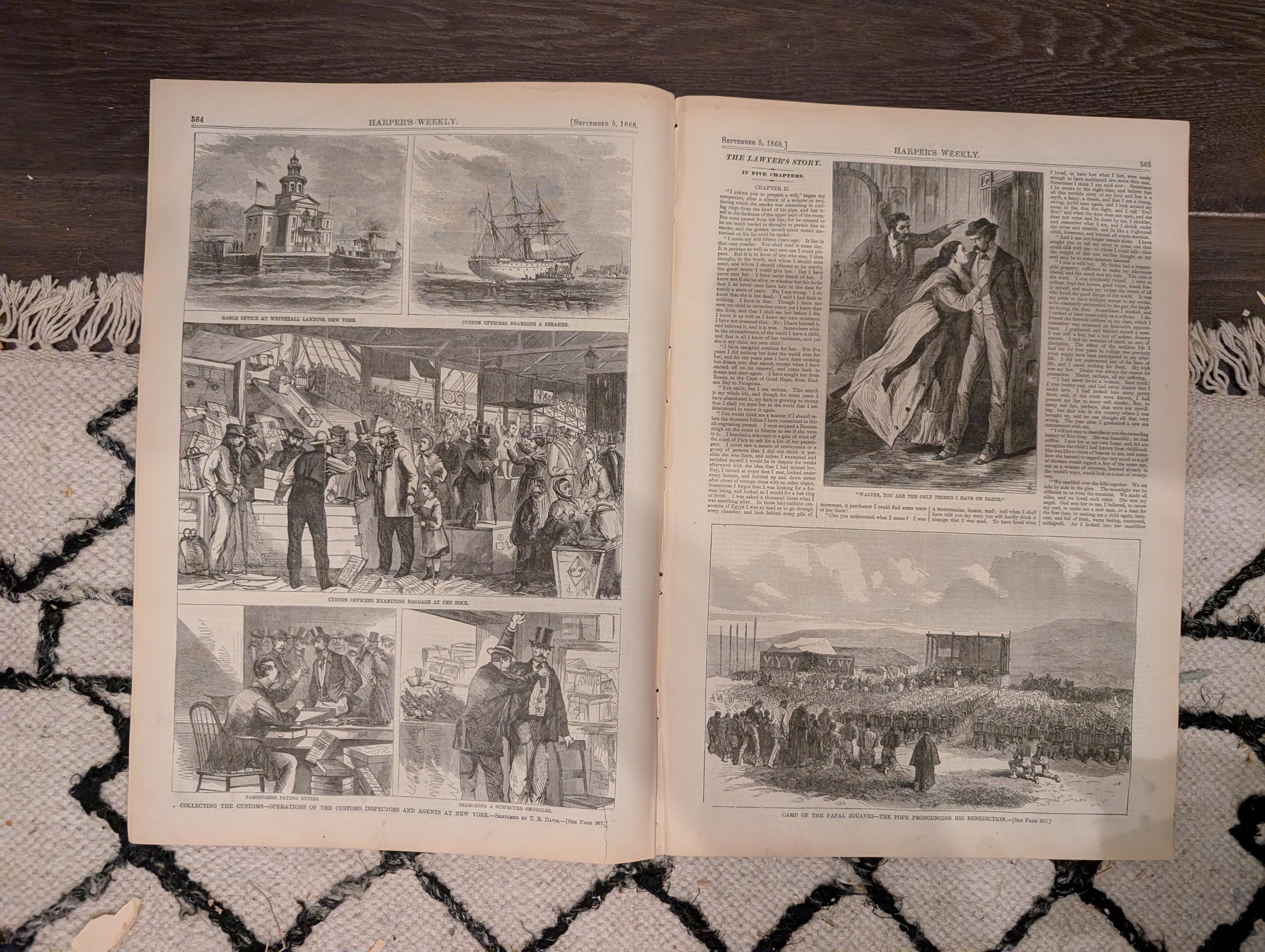 Harper’s Weekly – September 5, 1868 – Nast Cartoon • Customs House Scenes • “The Pet Calf” • Velocipedes • Alaska Sketches