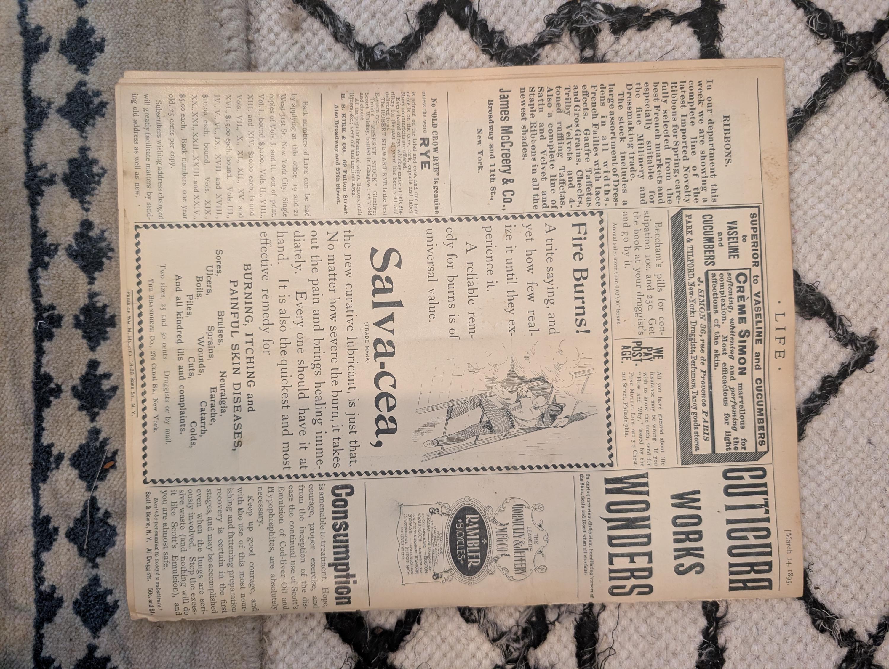 1895 LIFE Magazine — Marion Crawford, Madame Sans-Gêne, Golf, Pabst — March 14