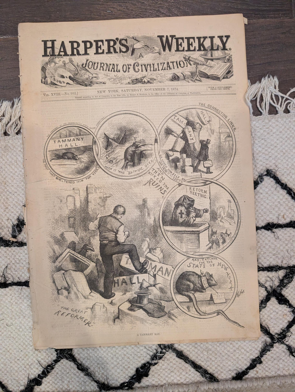 1874 FIRST Republican Elephant by Nast, Winslow Homer, Emigrants — Nov 7