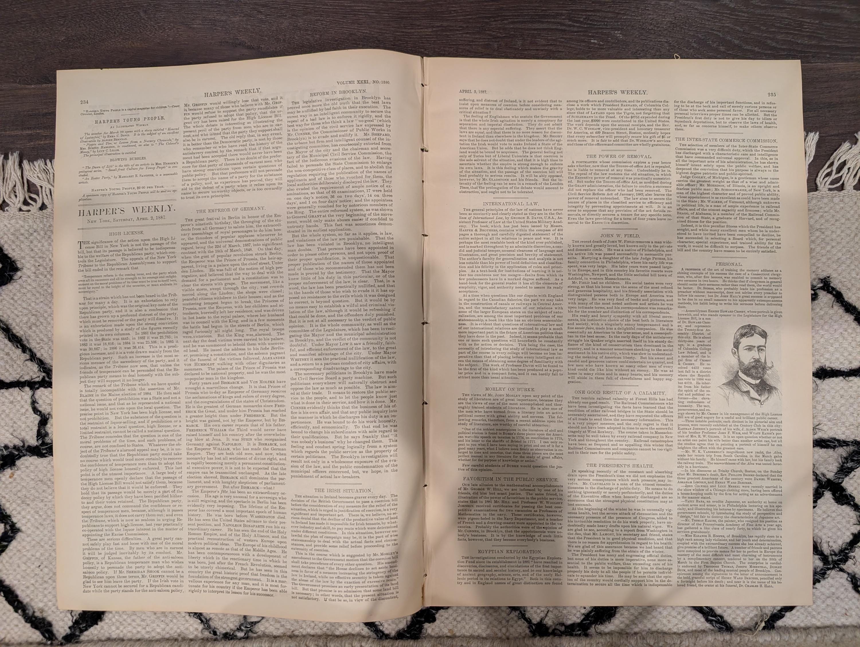 HARPER’S WEEKLY — April 2, 1887 — Mark Twain Bust, Republican Elephant, Casemate Fort Firing, Papago Indians, Ship in Storm