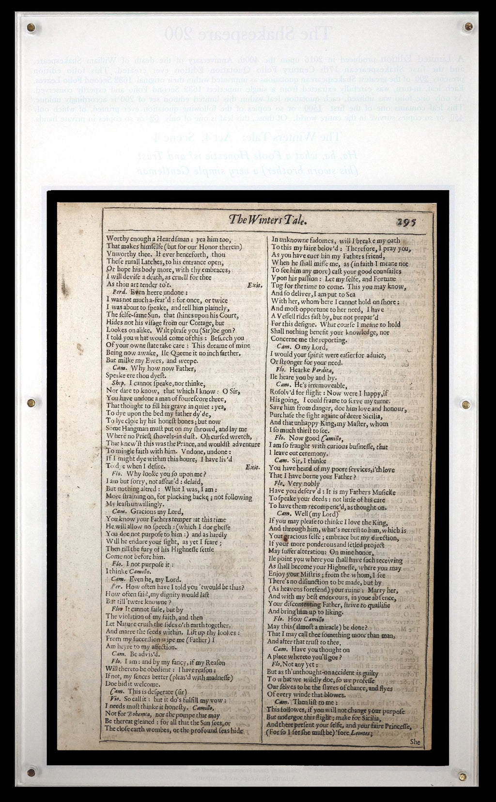 1632 Shakespeare Second Folio Leaf | The Winters Tale: Act 4, Scene 4