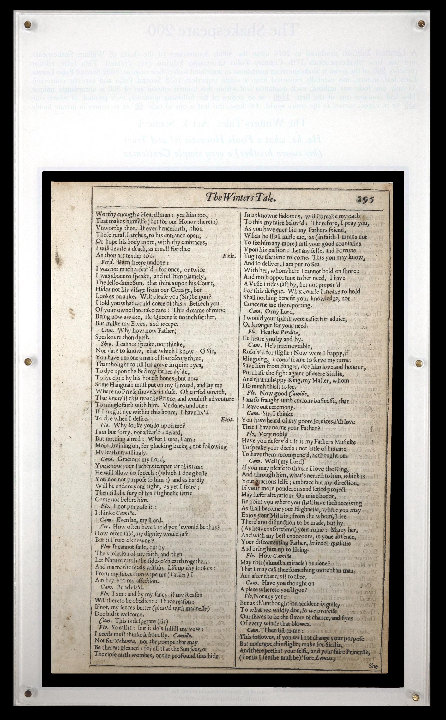 1632 Shakespeare Second Folio Leaf | The Winters Tale: Act 4, Scene 4