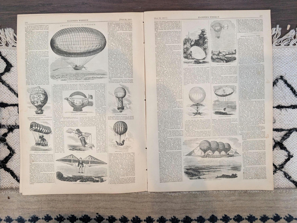 1857 Flying Machines Harper's Weekly July 25 Hot Air Balloons Sydney Australia