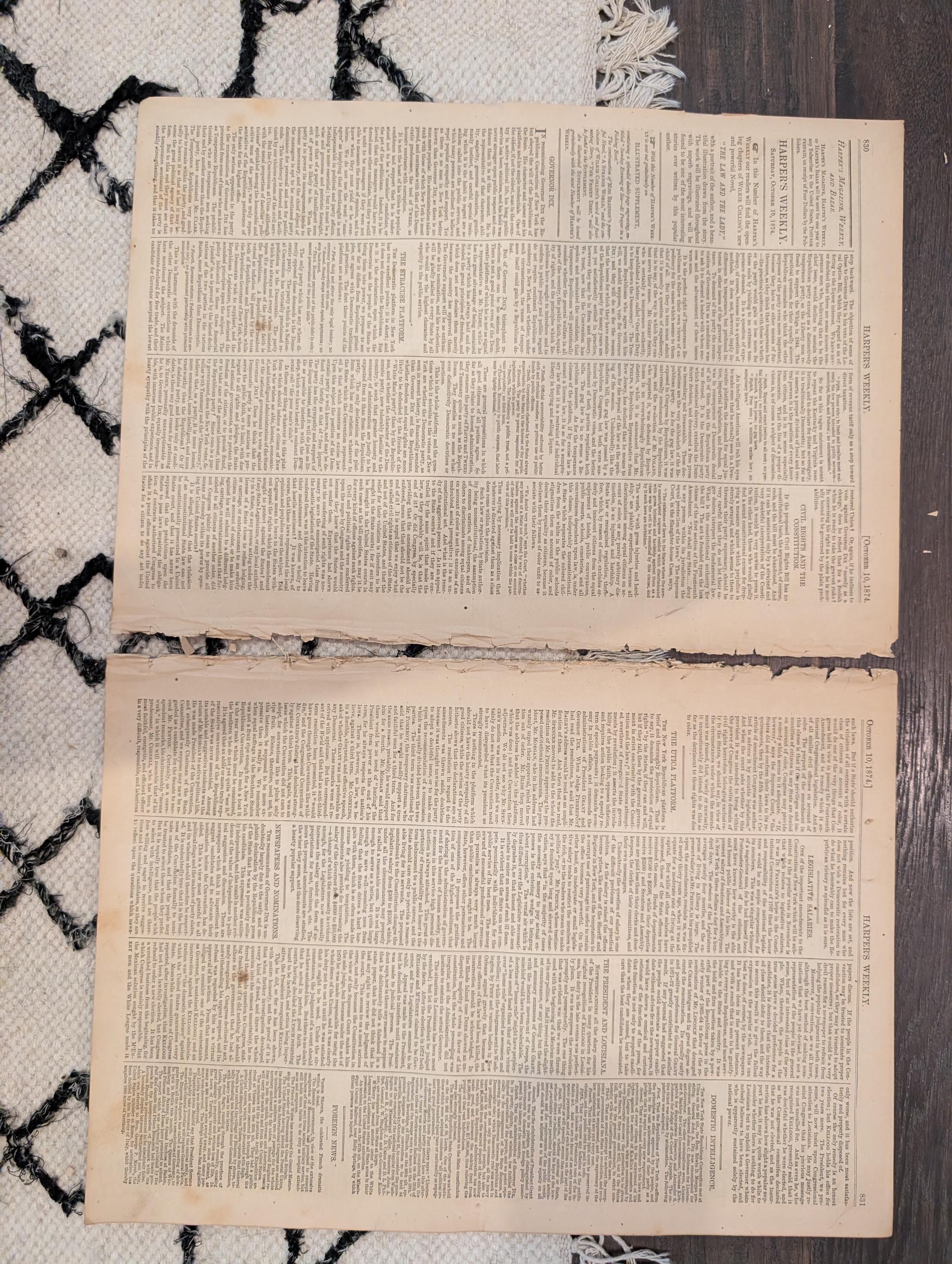 1874 Wild Boar Hunt Centerfold, Louisiana Outrages, Rifle Match — Oct 10