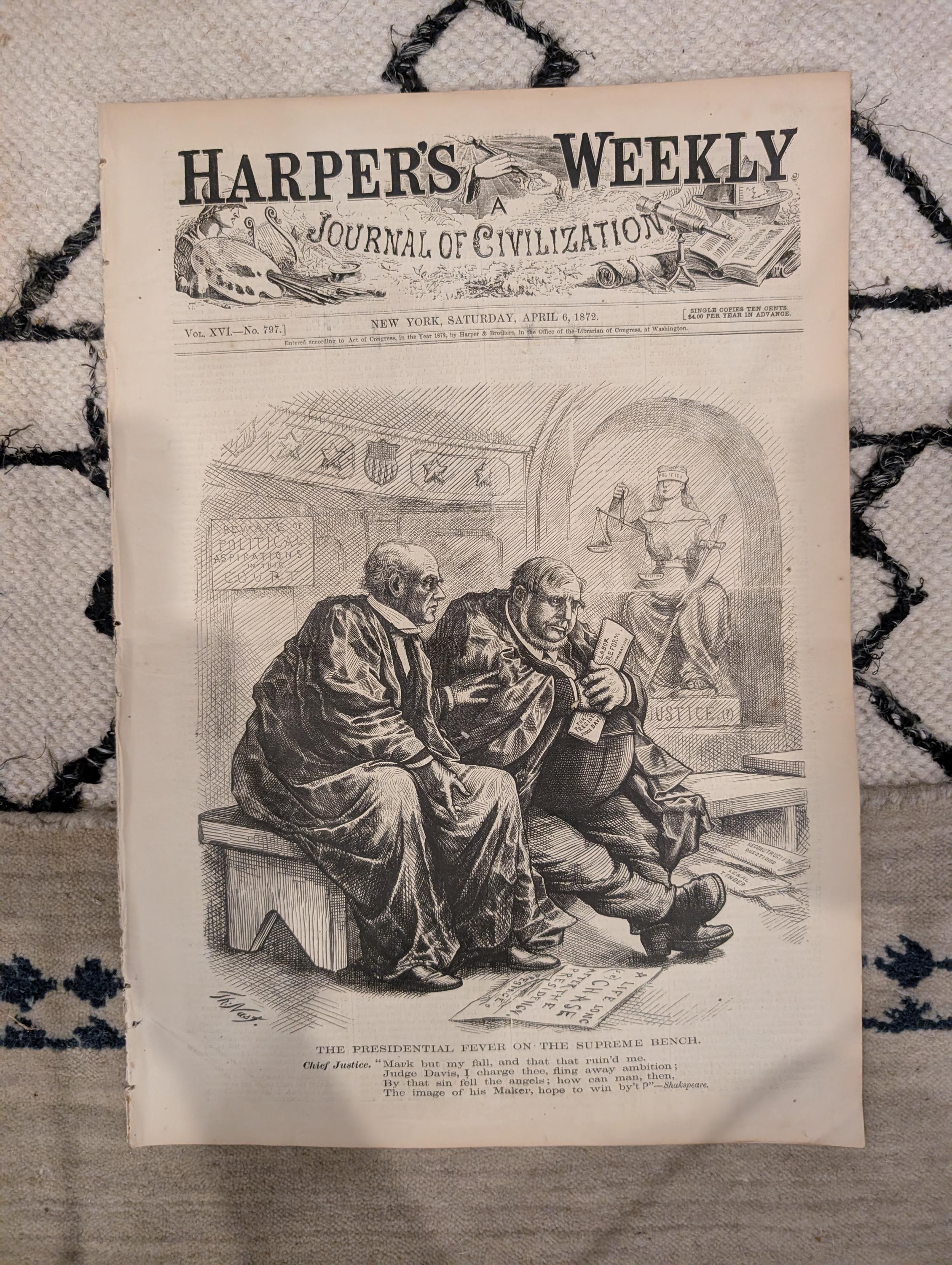 1872 April Fools Day Harper's Weekly April 06 Nast Supreme Court