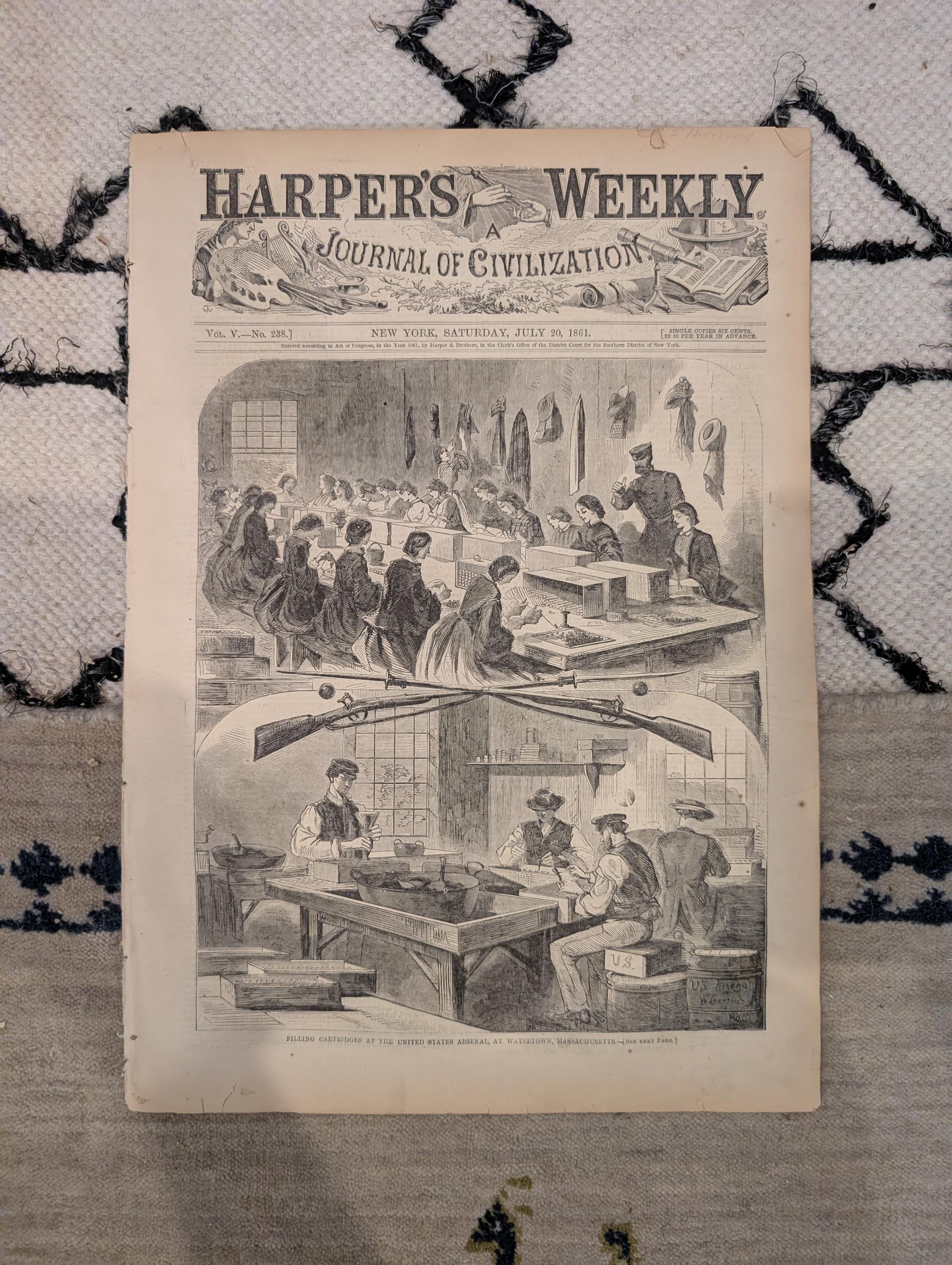 1861 Winslow Homer Watertown Arsenal Harper's Weekly July 20 Brooklyn Navy Yard