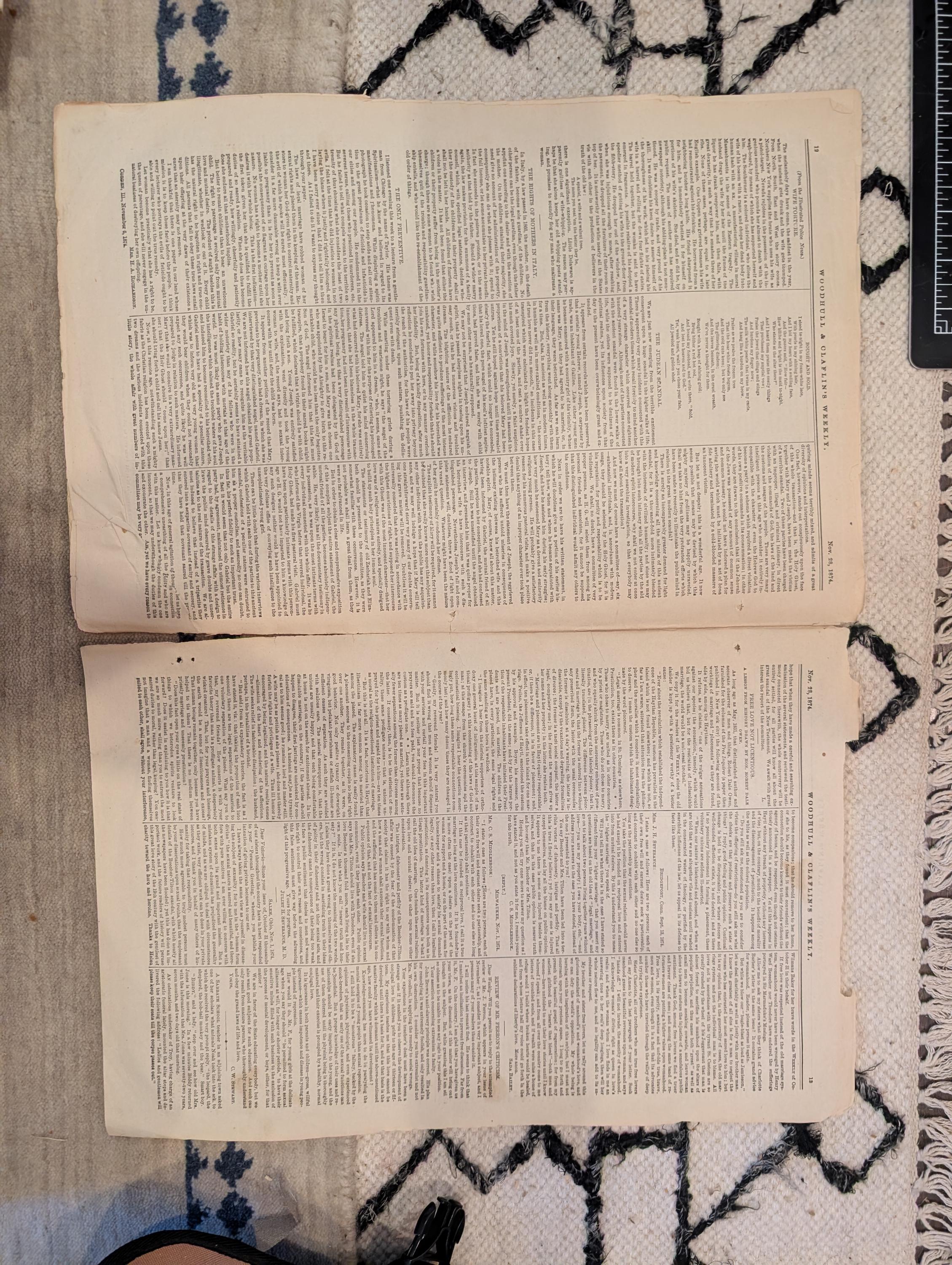 1874 Woodhull & Claflin's Weekly — Victoria Woodhull, Aerial War, Spirits — Nov 28