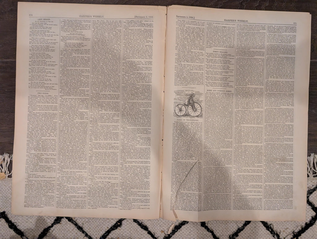 Harper’s Weekly – September 5, 1868 – Nast Cartoon • Customs House Scenes • “The Pet Calf” • Velocipedes • Alaska Sketches