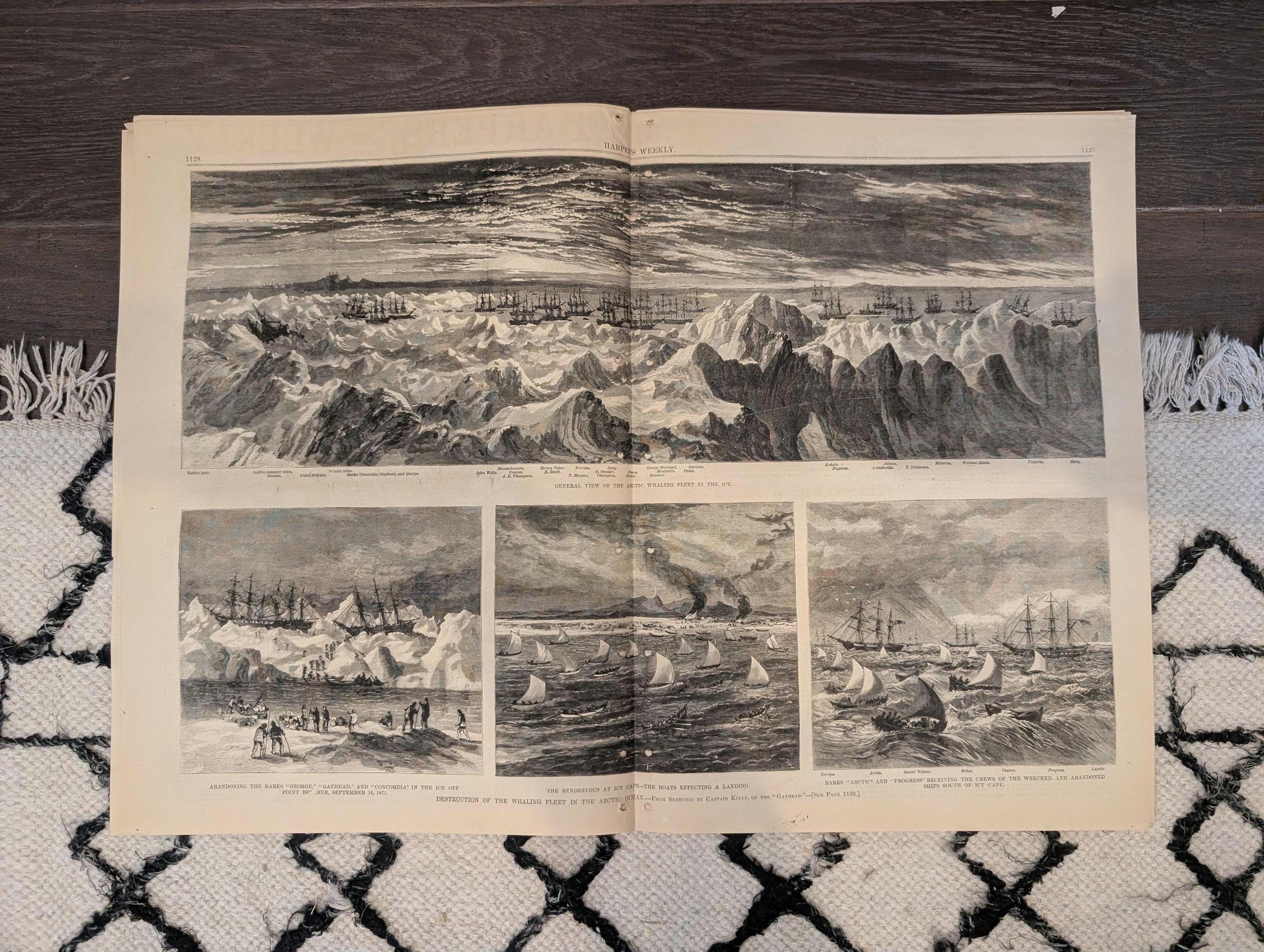 1871 Harper's Weekly — Thomas Nast Tammany Tiger, Arctic Whaling Disaster, Dec 2