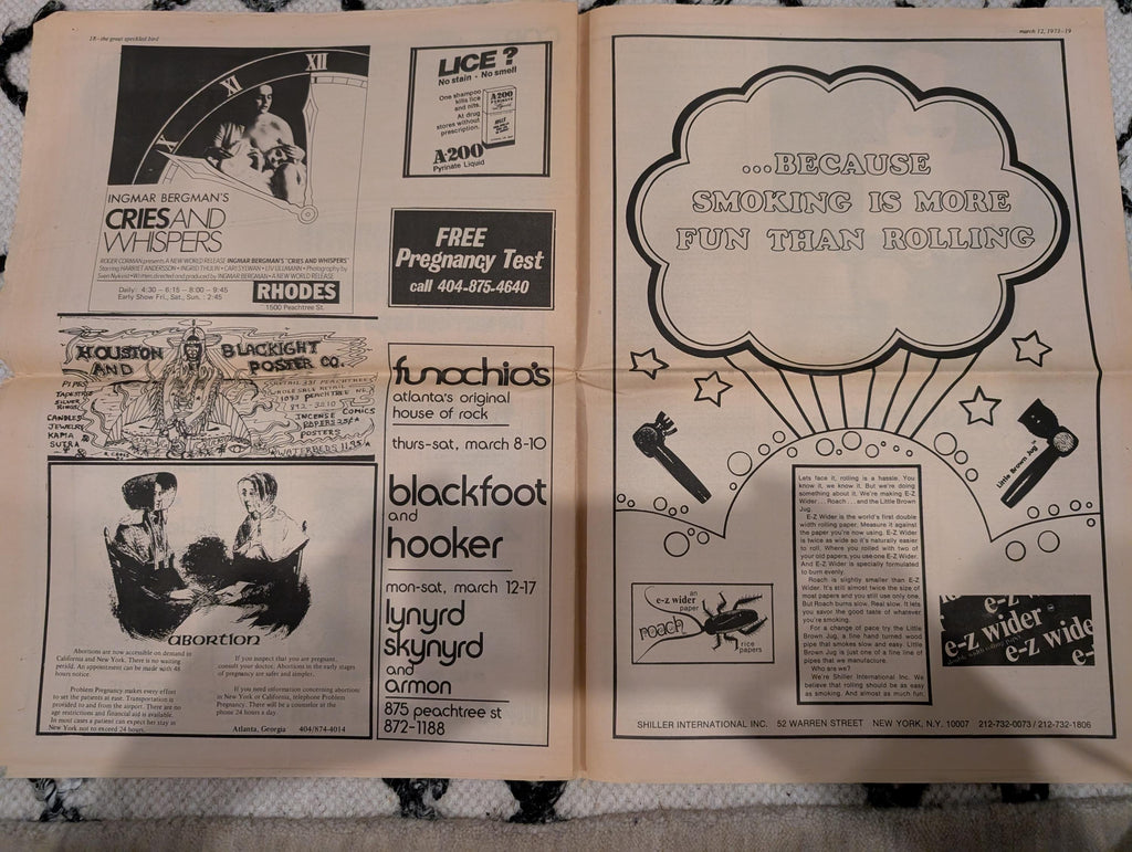 Vintage Underground Newspaper – The Great Speckled Bird – March 12, 1973 – International Women’s Day, UFW, Labor & Protest History