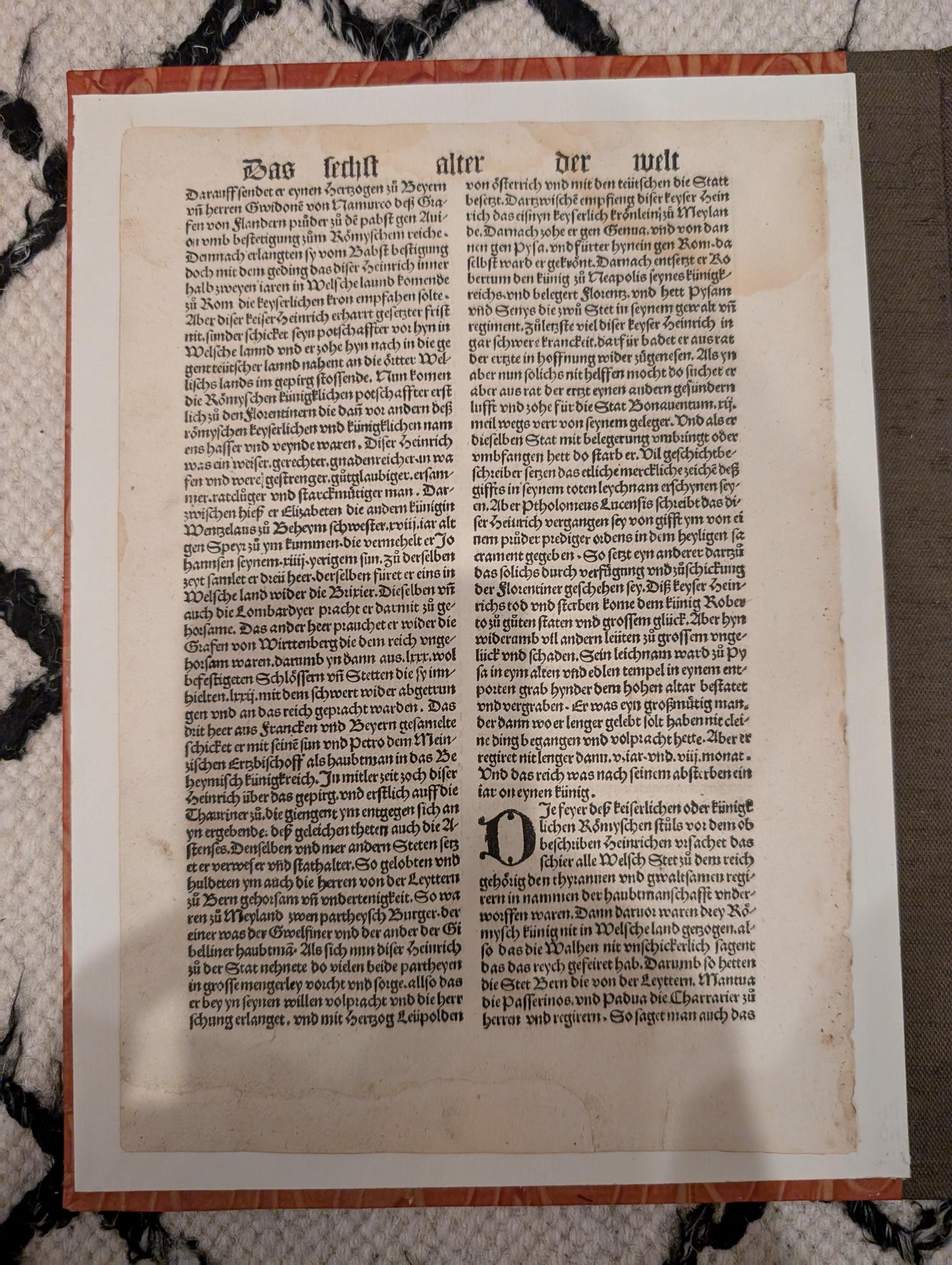 1496 Nuremberg Chronicle Leaf – Original Incunable with Woodcut Portraits of Pope, Clerics & Nobles, Gothic Script