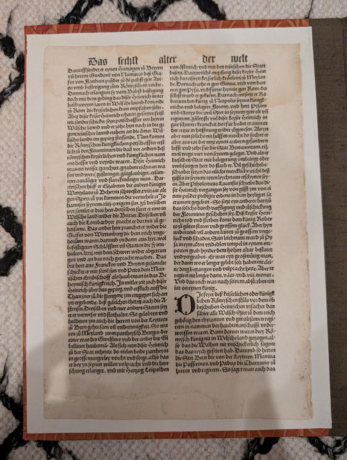1496 Nuremberg Chronicle Leaf – Original Incunable with Woodcut Portraits of Pope, Clerics & Nobles, Gothic Script