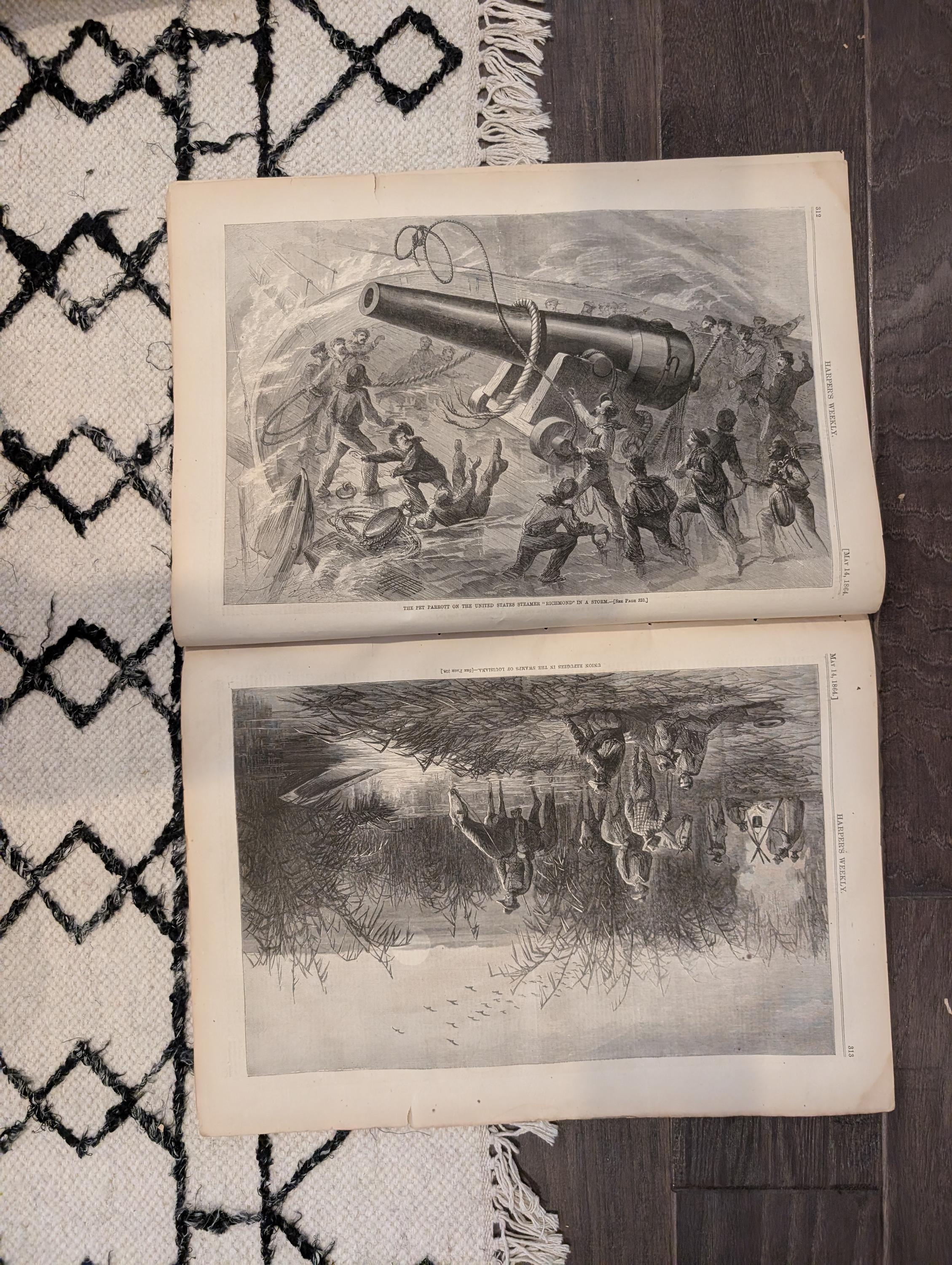Harper's Weekly 1864 Red River Gunboats May 14 Union Refugees Louisiana