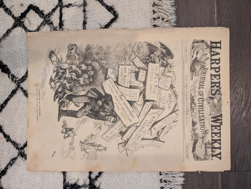 1874 Nast KKK "Worse Than Slavery," Grant Cartoon, Egypt Pyramids — Oct 24