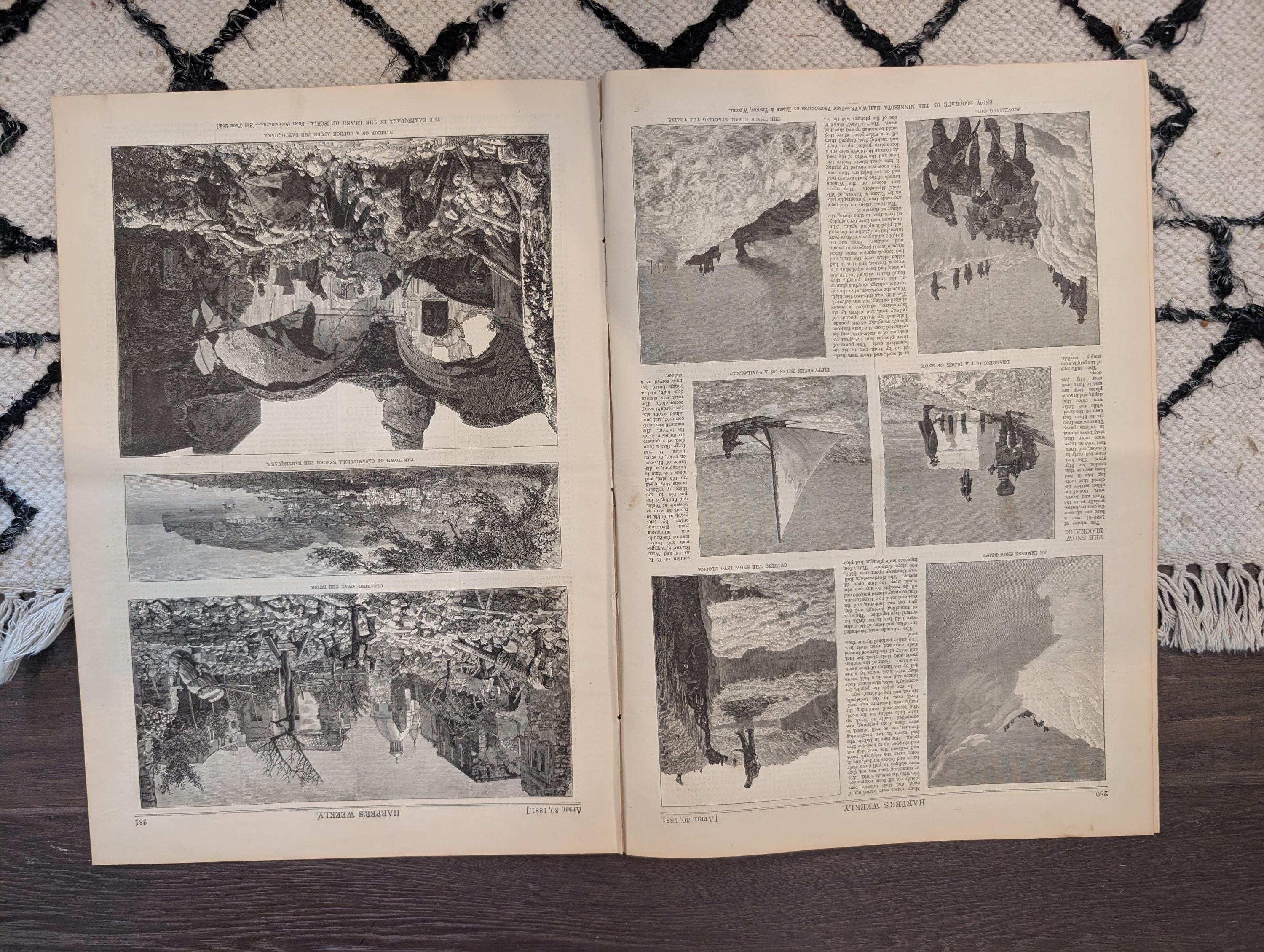 1881 Nast "Our Stumbling Block," Ischia Earthquake, Shad Fishing Delaware — Apr 30