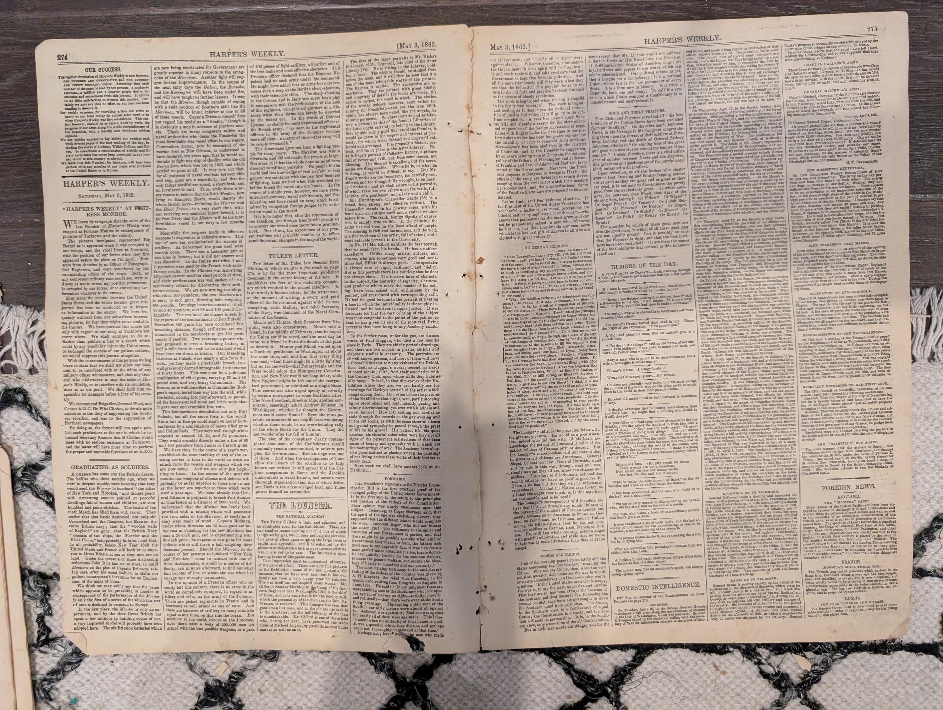 Harper’s Weekly – May 3, 1862 – Heroes of Shiloh • Merrimac Scenes • Fort Pulaski • Winslow Homer Prints