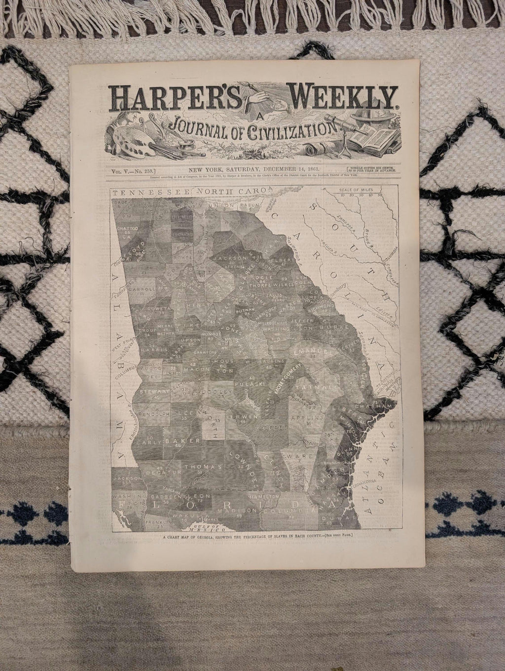 1861 Slave Map of Georgia Harper's Weekly Dec 14 Tybee Island Stone Fleet