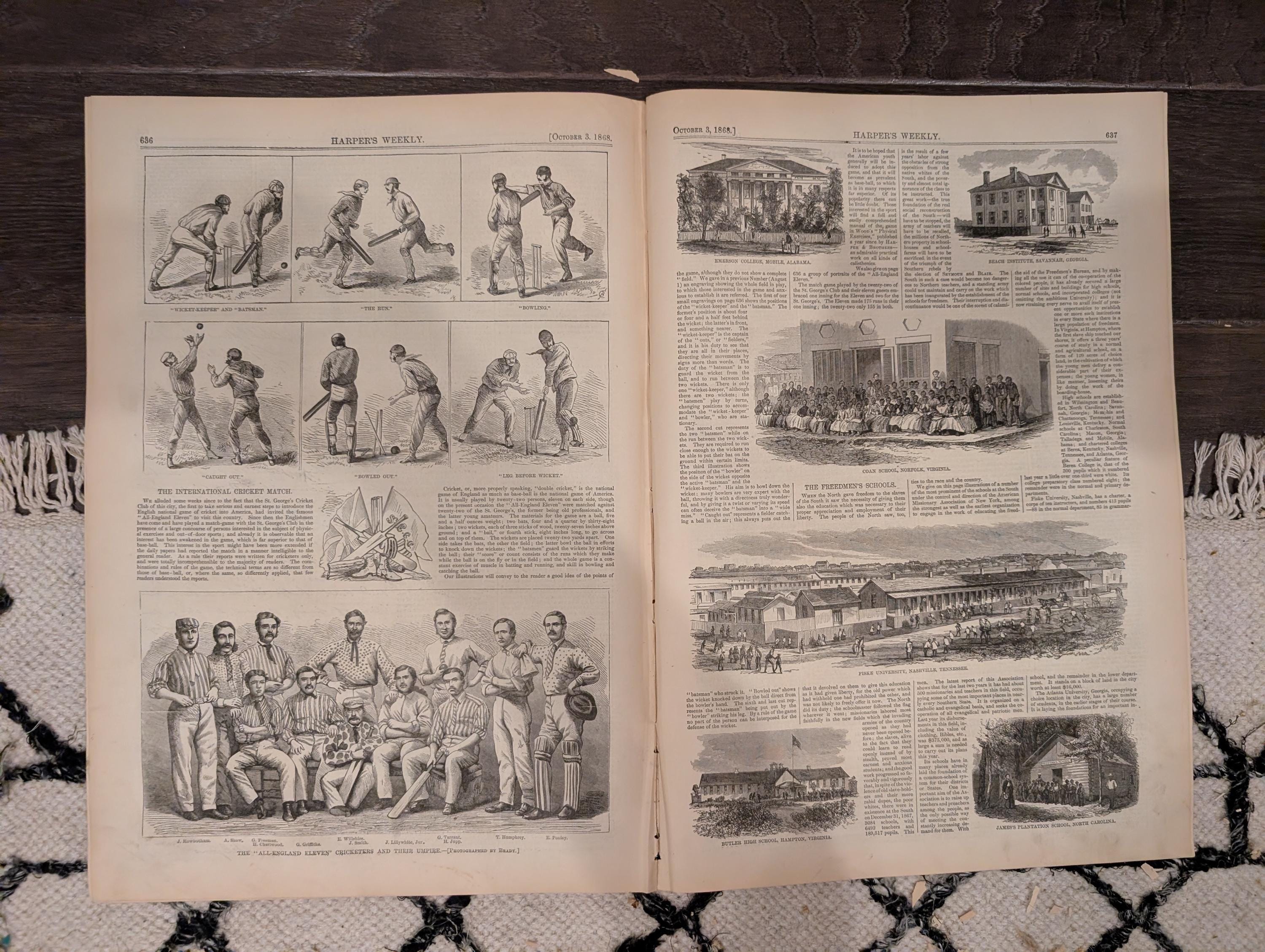 Harper’s Weekly – October 3, 1868 – International Cricket Match • Prize Animals • Nast’s “Modern Samson” • South American Earthquake • Freed