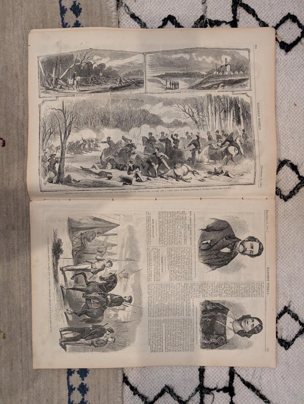 1861 Winslow Homer Bivouac Fire Harper's Weekly Dec 21 Ericsson Battery Tennessee Map