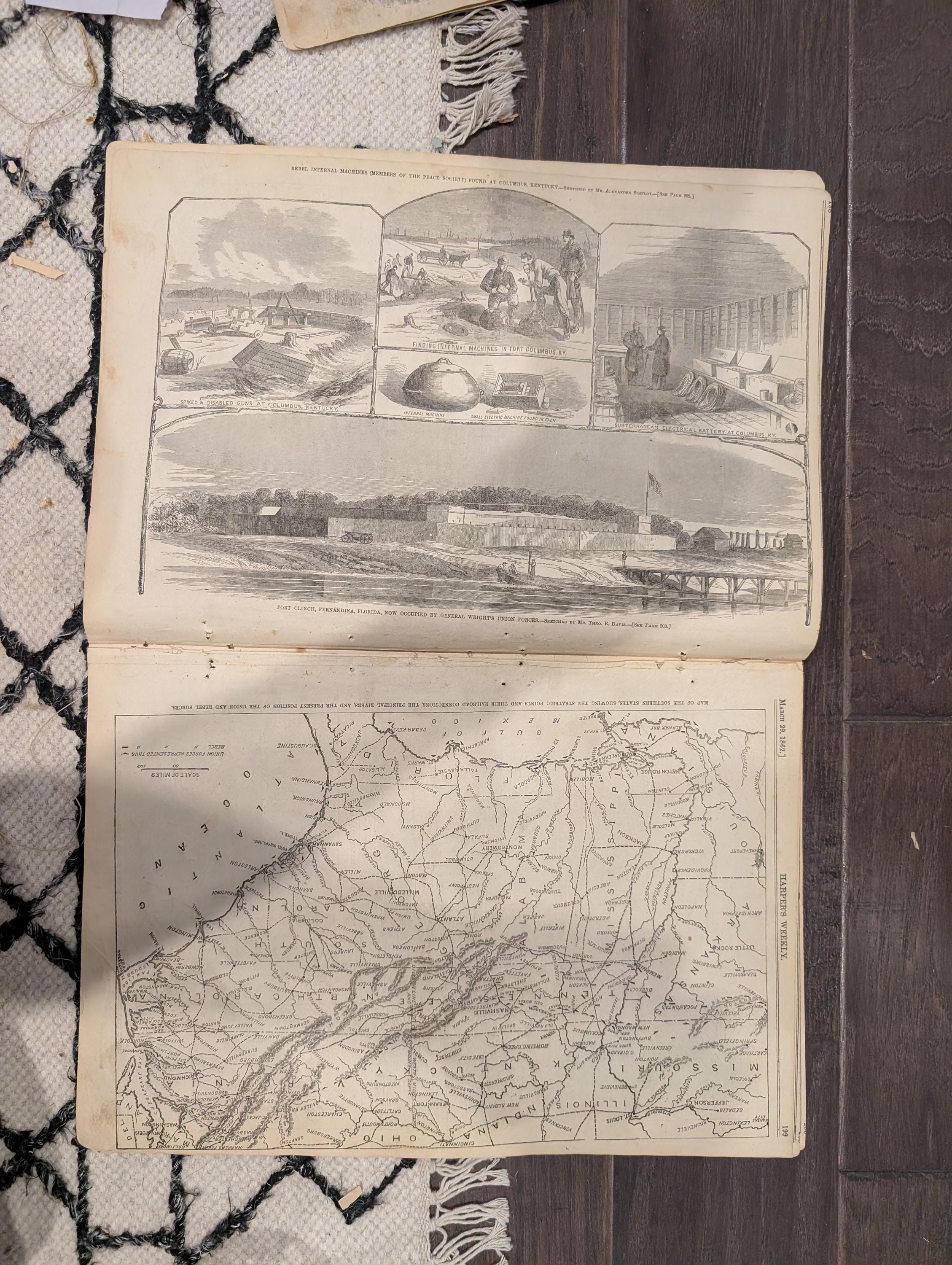 Harper’s Weekly March 29 1862 – Battle of Pea Ridge, Manassas, Columbus KY, Fort Clinch, Civil War Maps & Illustrations