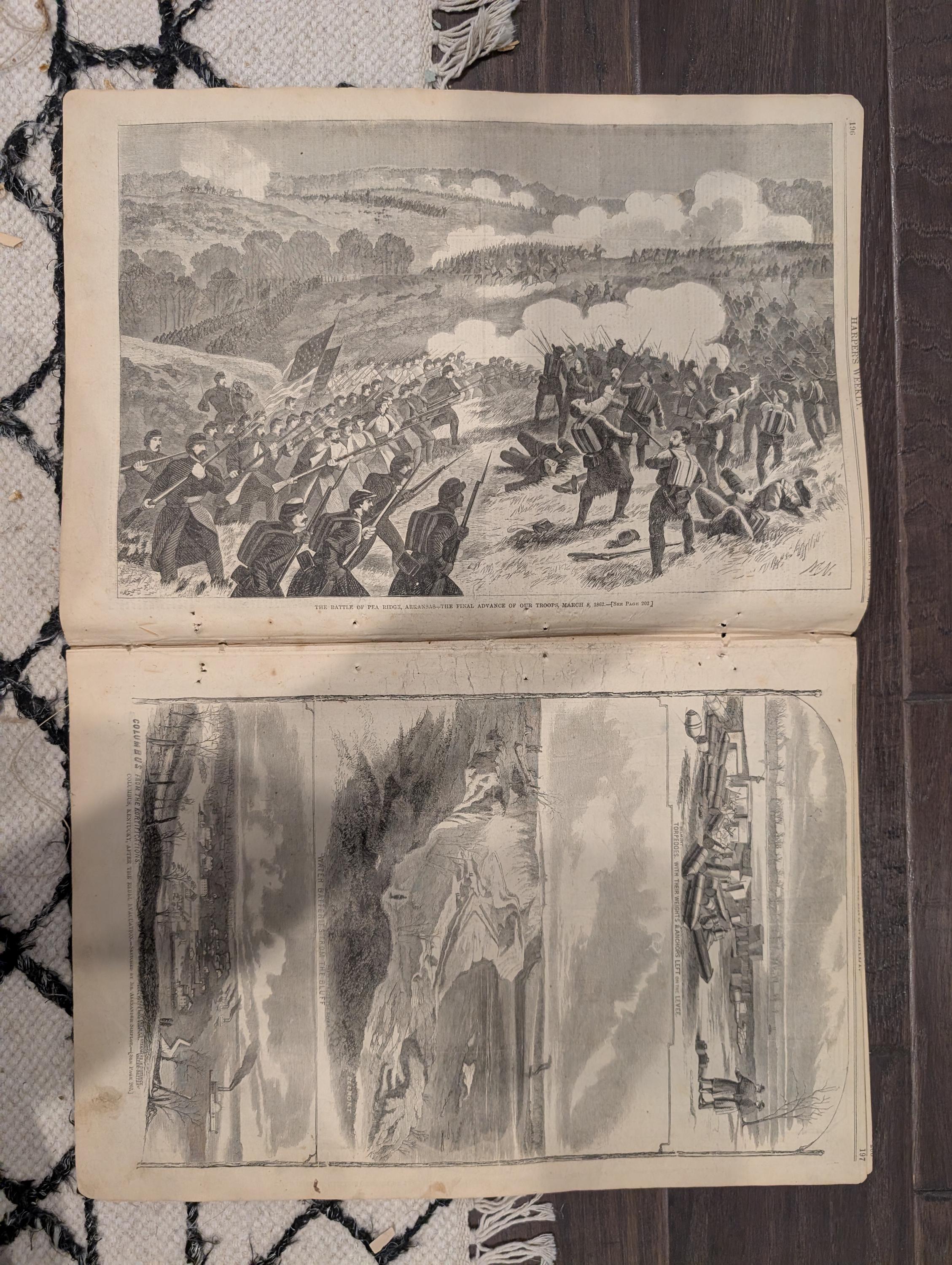 Harper’s Weekly March 29 1862 – Battle of Pea Ridge, Manassas, Columbus KY, Fort Clinch, Civil War Maps & Illustrations