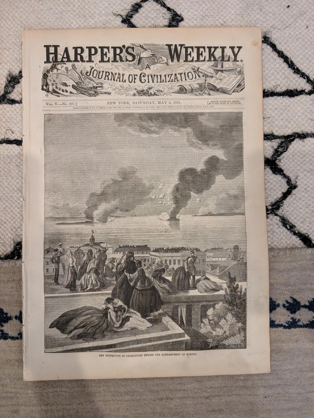 1861 Charleston House-Tops Harper's Weekly May 04 First Blood Baltimore