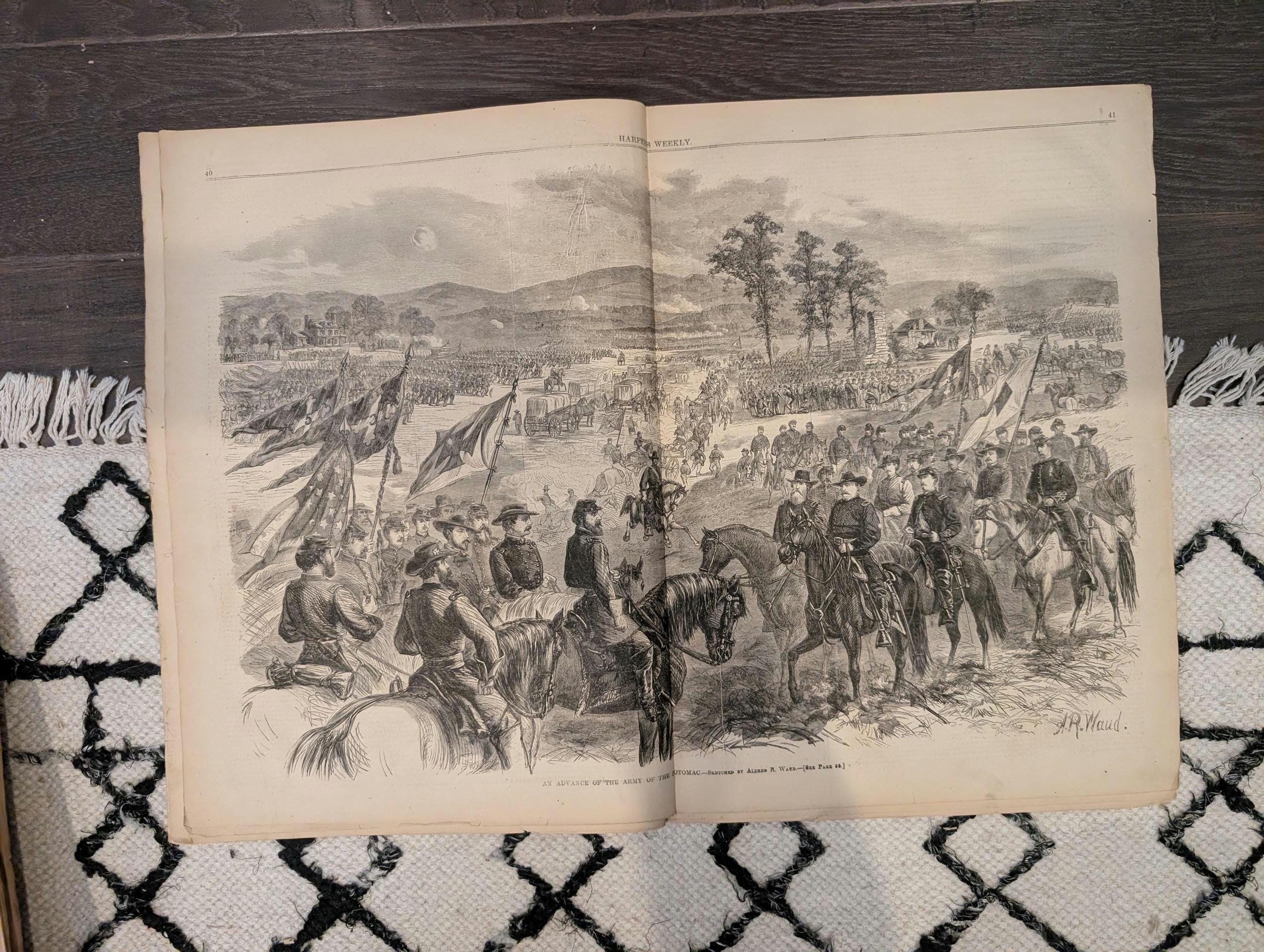 Harper's Weekly 1864 Averill's Raid Jan 16 Army of the Potomac Centerfold