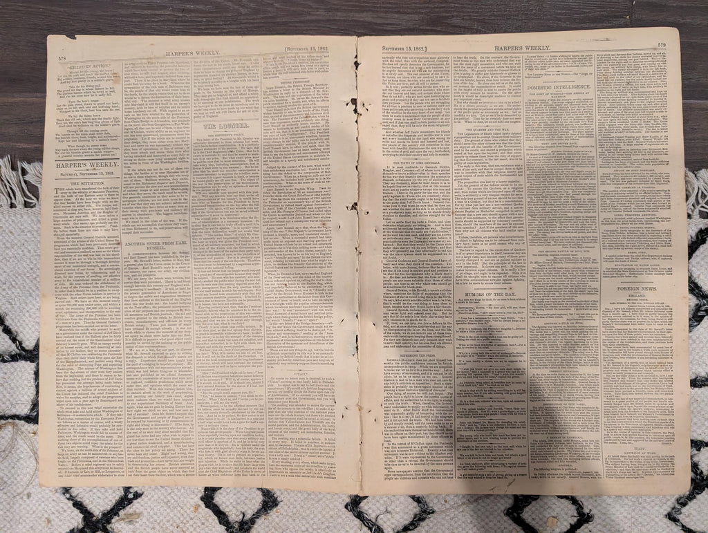 Harper’s Weekly September 13 1862 – Major-General Pope, Bull Run Content, Ironclad Navy Centerfold, Maps – Civil War Newspaper