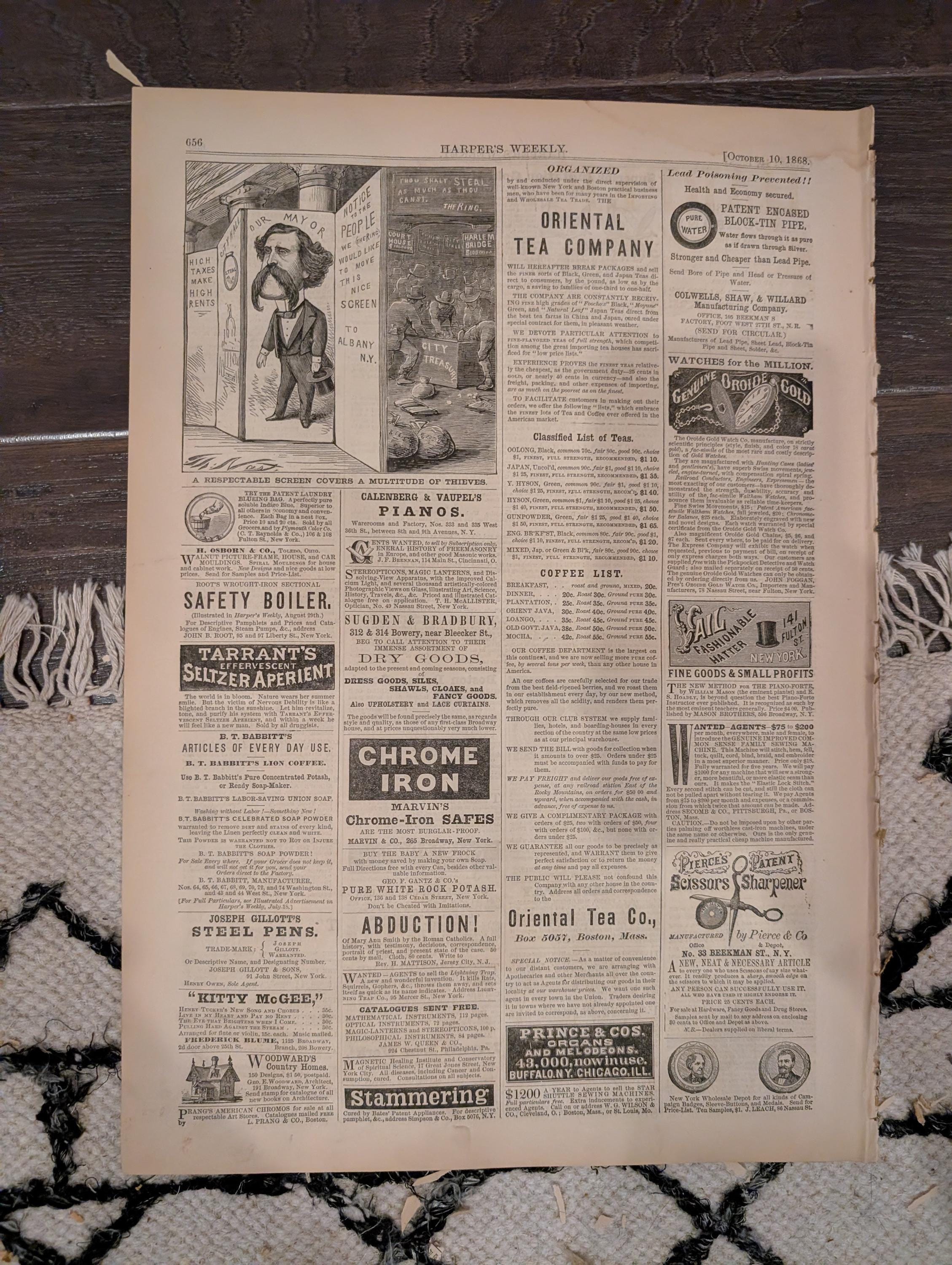 Harper’s Weekly – October 10, 1868 – Black Americana - Water Drinkers in Spain • South American Earthquake Wreck • Paraguayan