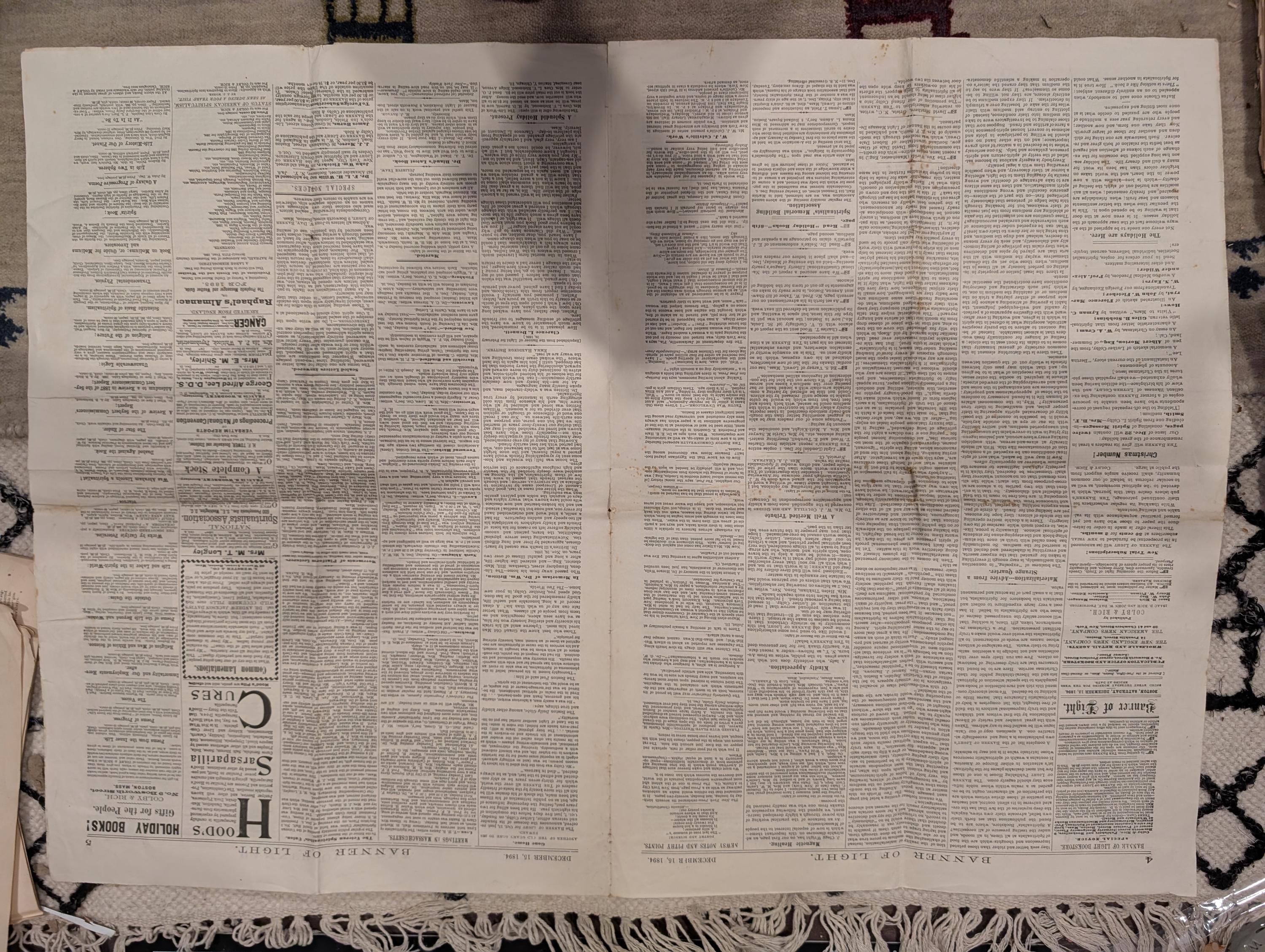 1894 Banner of Light, Spiritualism Occult Lincoln History