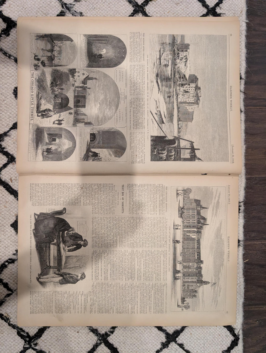 Harper’s Weekly, January 30, 1869 | Great Fire in Philadelphia | Chicago River Tunnel | Antique Illustrated Newspaper | VG Condition