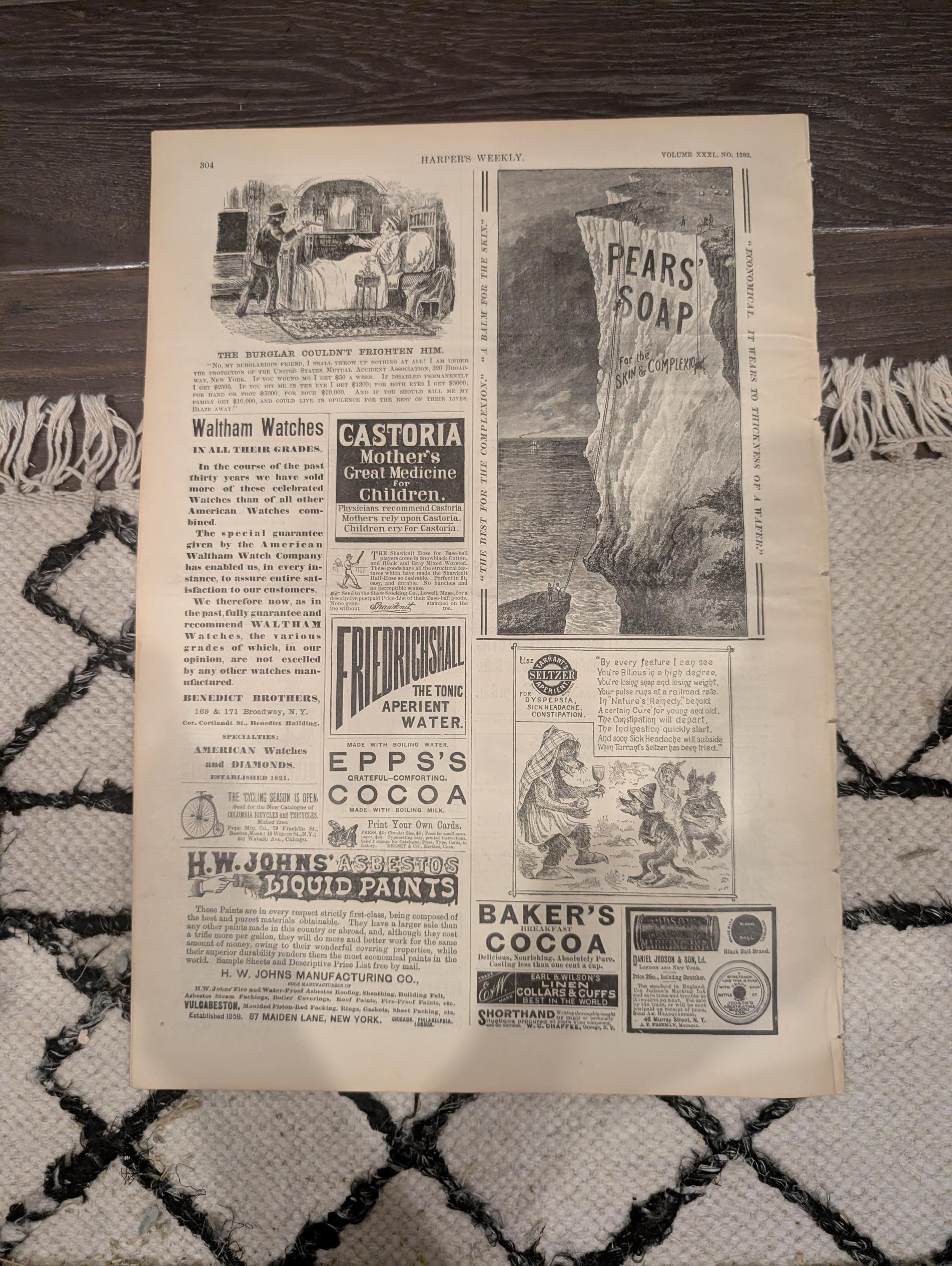 Harper’s Weekly April 23 1887 – Prairie Letter-Box, Denver Centerfold, Remington, Whitman, St. Augustine Fire