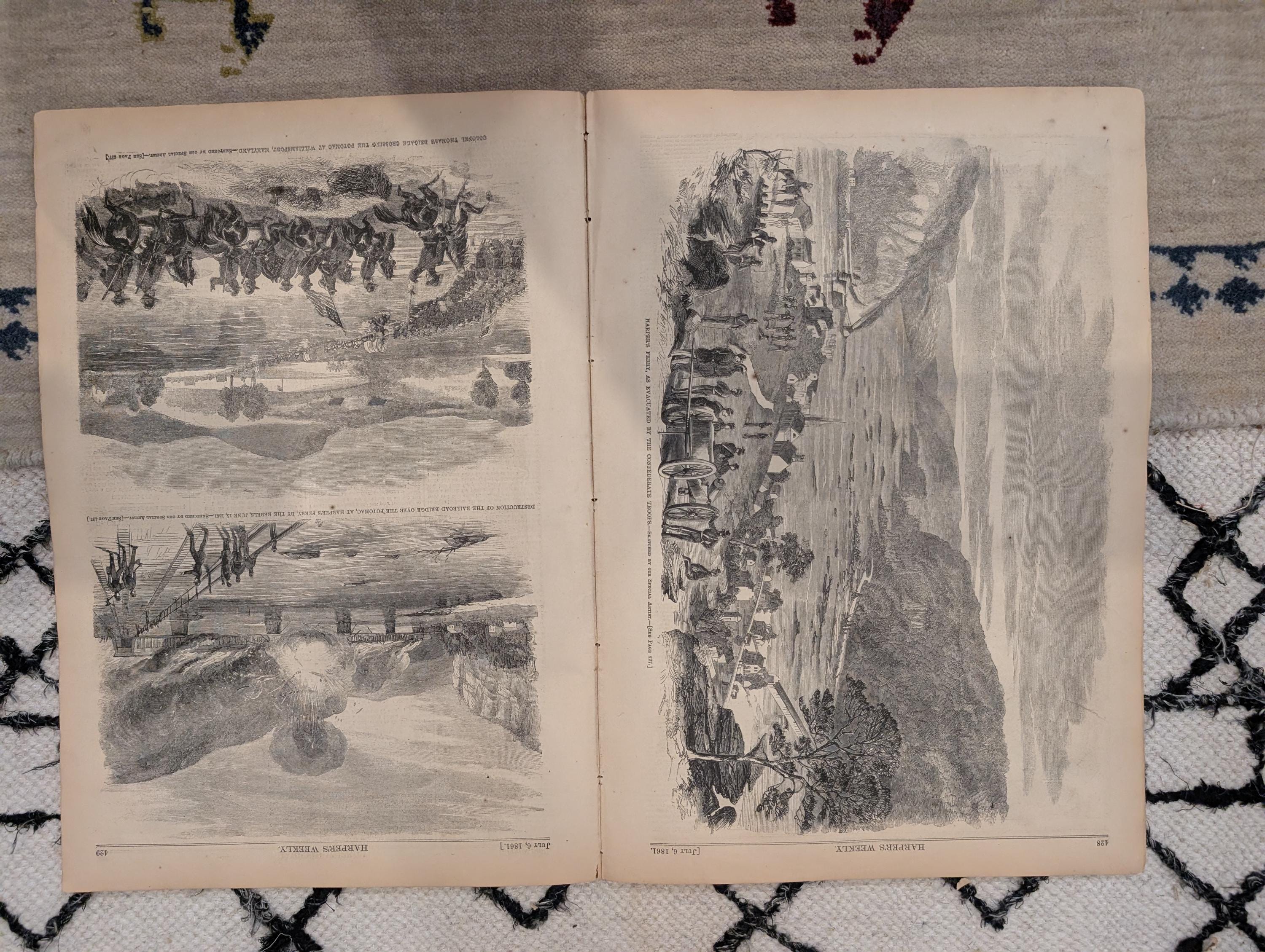 1861 Harper's Ferry Evacuation Harper's Weekly July 06 Mississippi River Map
