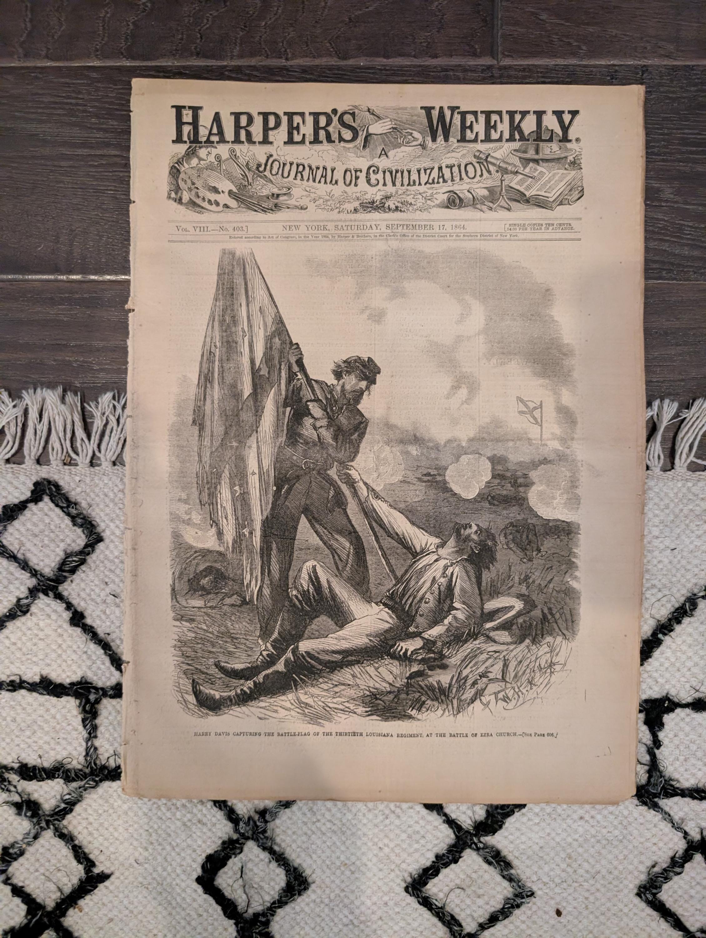 1864 George McClellan Harper's Weekly September 17 Admiral Farragut Mobile Bay