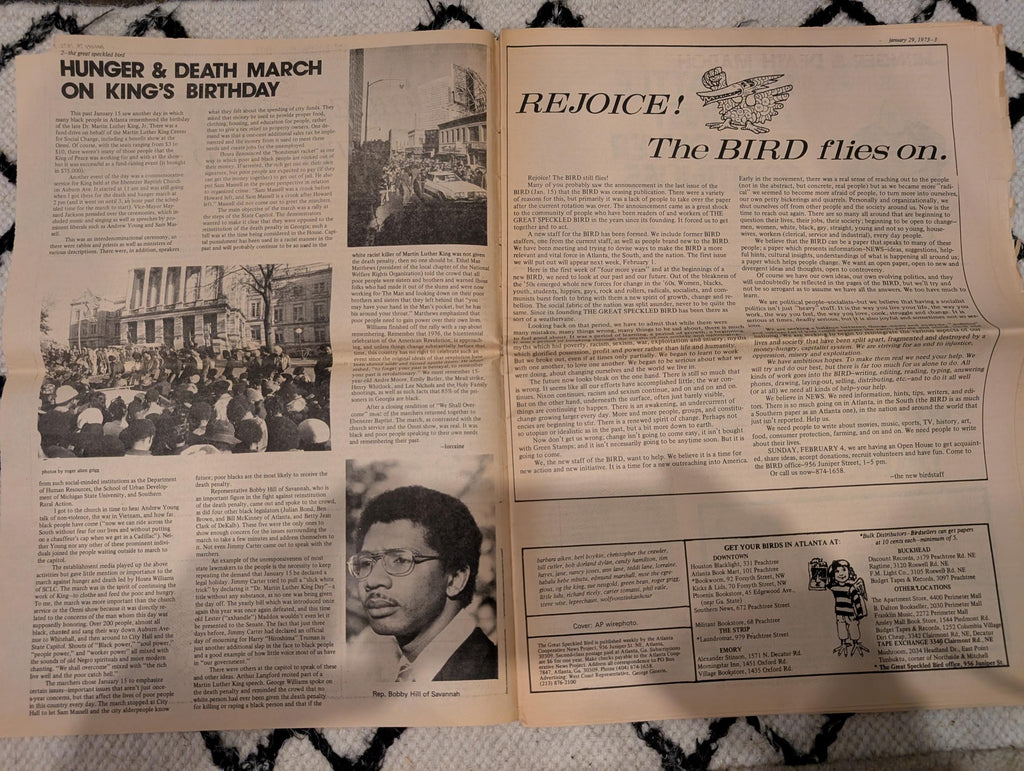 Vintage Underground Newspaper – The Great Speckled Bird – January 29, 1973 – Atlanta Counterculture, Roe v. Wade, MLK March, Richard’s Rock