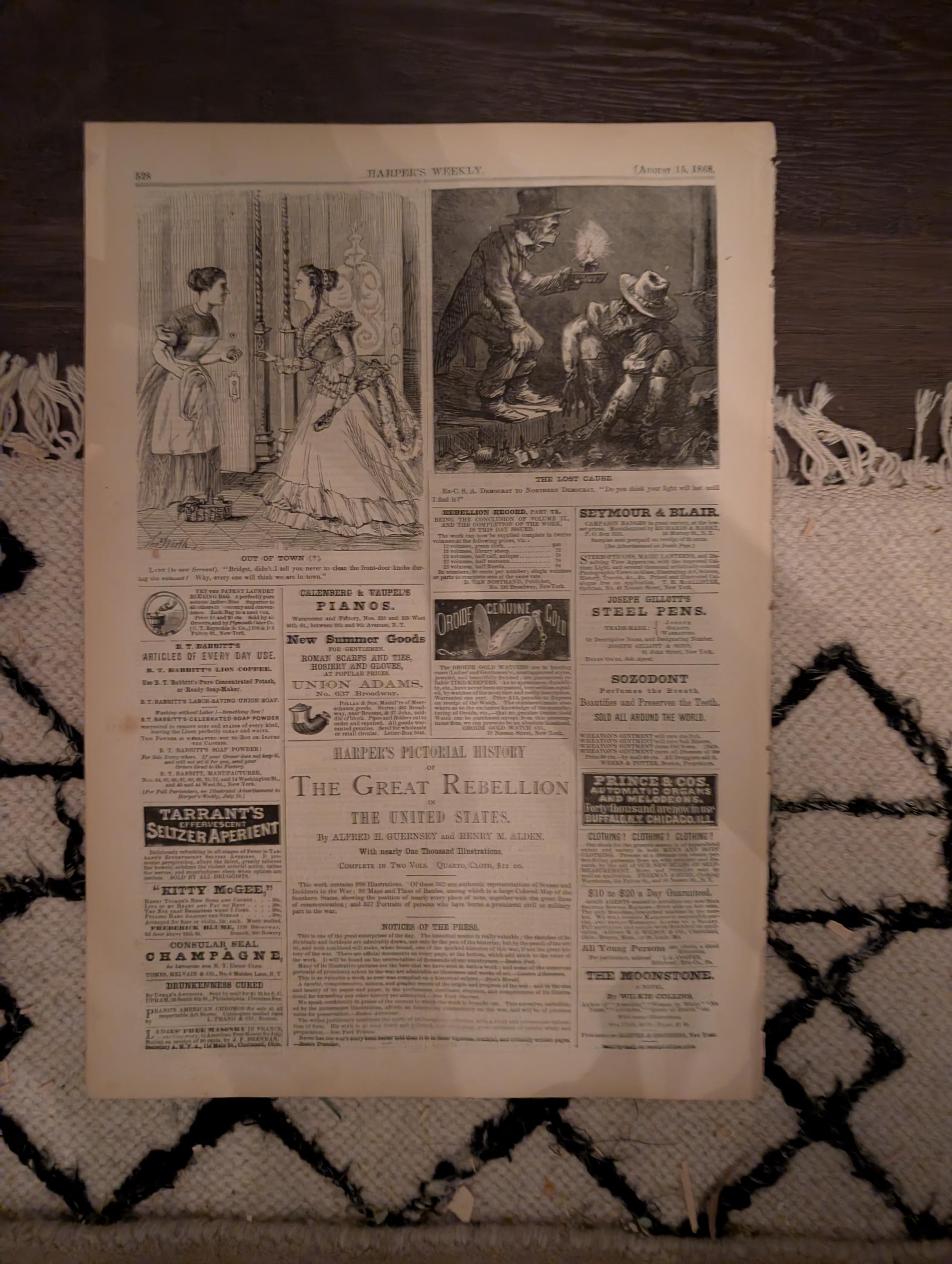 Harper’s Weekly August 15 1868 Thomas Nast Reconstruction Castle Garden Maryland Flood Zouaves Virginia Hunting