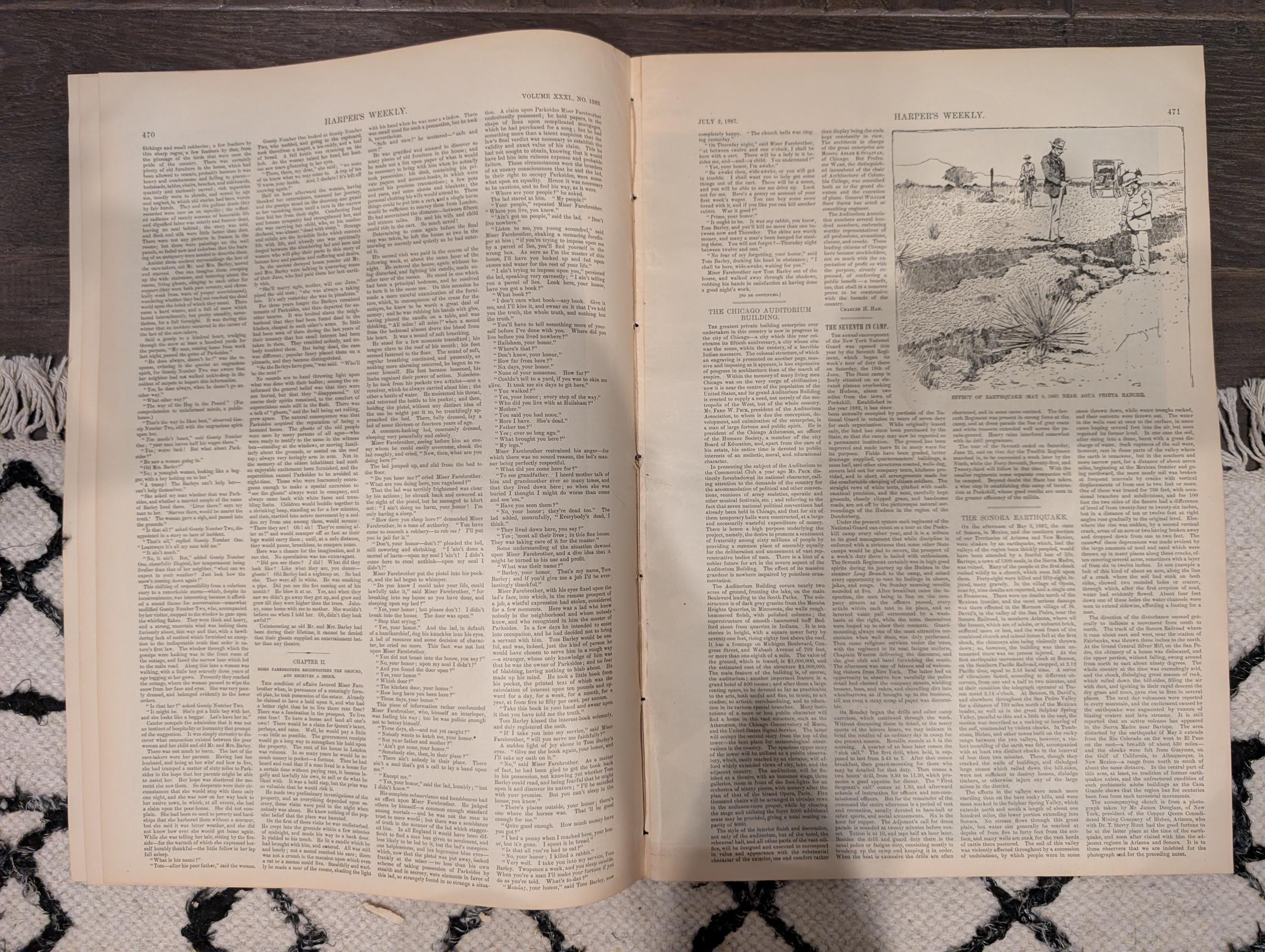 Harper’s Weekly — July 2, 1887 — Military Encampment Scenes, Yachting, Mexican Coast, Famous Jacob Sharp Trial, Howard Pyle, Architecture &