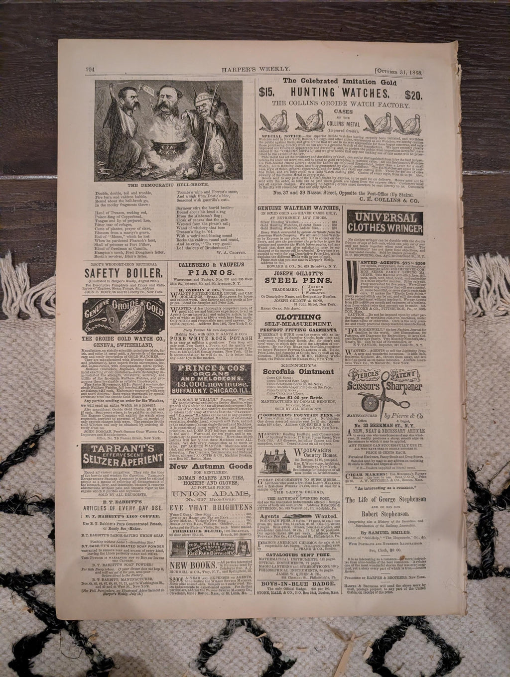 Harper’s Weekly – October 31, 1868 – Winslow Homer “Our Next President” • Chicago Cattle Market • Cadiz & Haiti Naval Scenes • Peru Earthqua