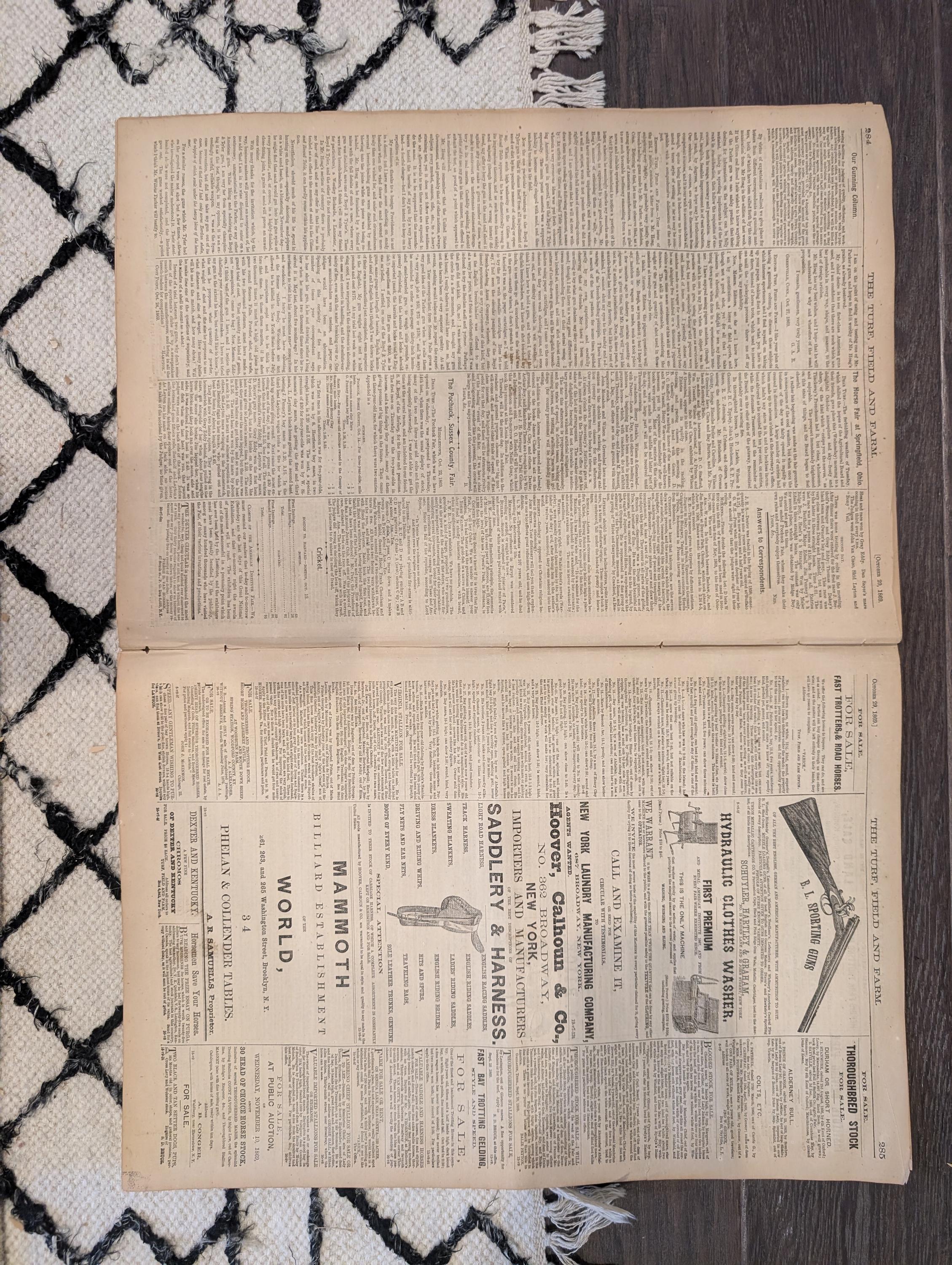 1869 Turf Field and Farm — Jerome Park Races, Guelph Canada, Chess, Baseball, Oct 29