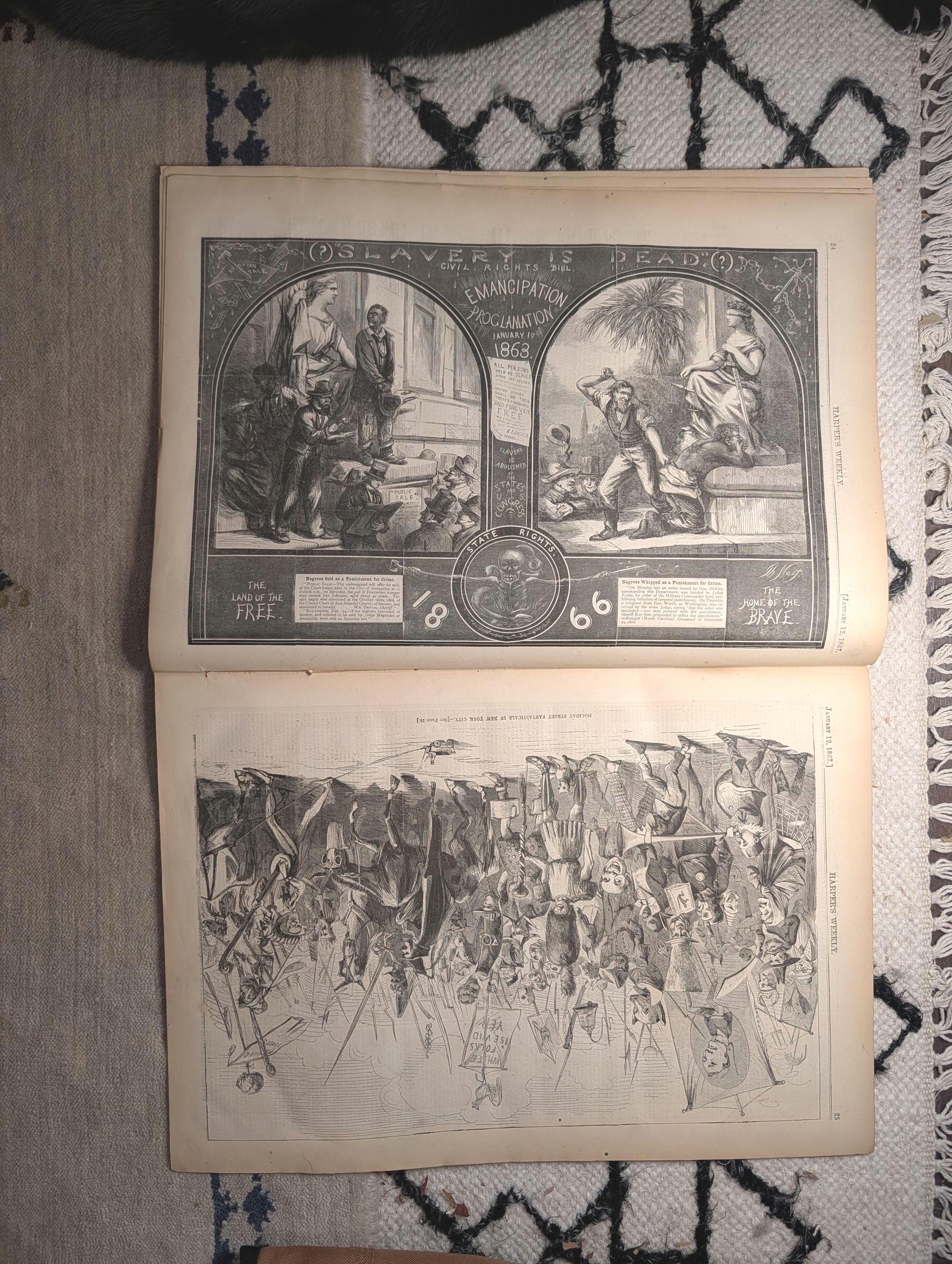 1867 Thomas Nast Emancipation Proclamation, Frederick Douglass Letter — Jan 12