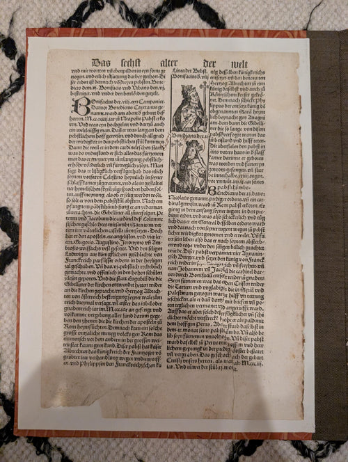 1496 Nuremberg Chronicle Leaf – Monastic Orders & Papal Portraits – Rare Augsburg “Pirated” Edition by Johann Schönsperger