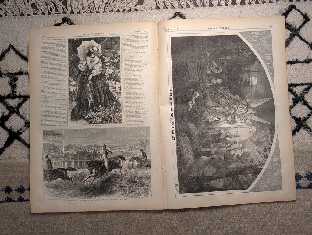 1867 Kansas Pacific Railroad Scenes, Nast "Infanticide," Japanese Acrobat Jun 15