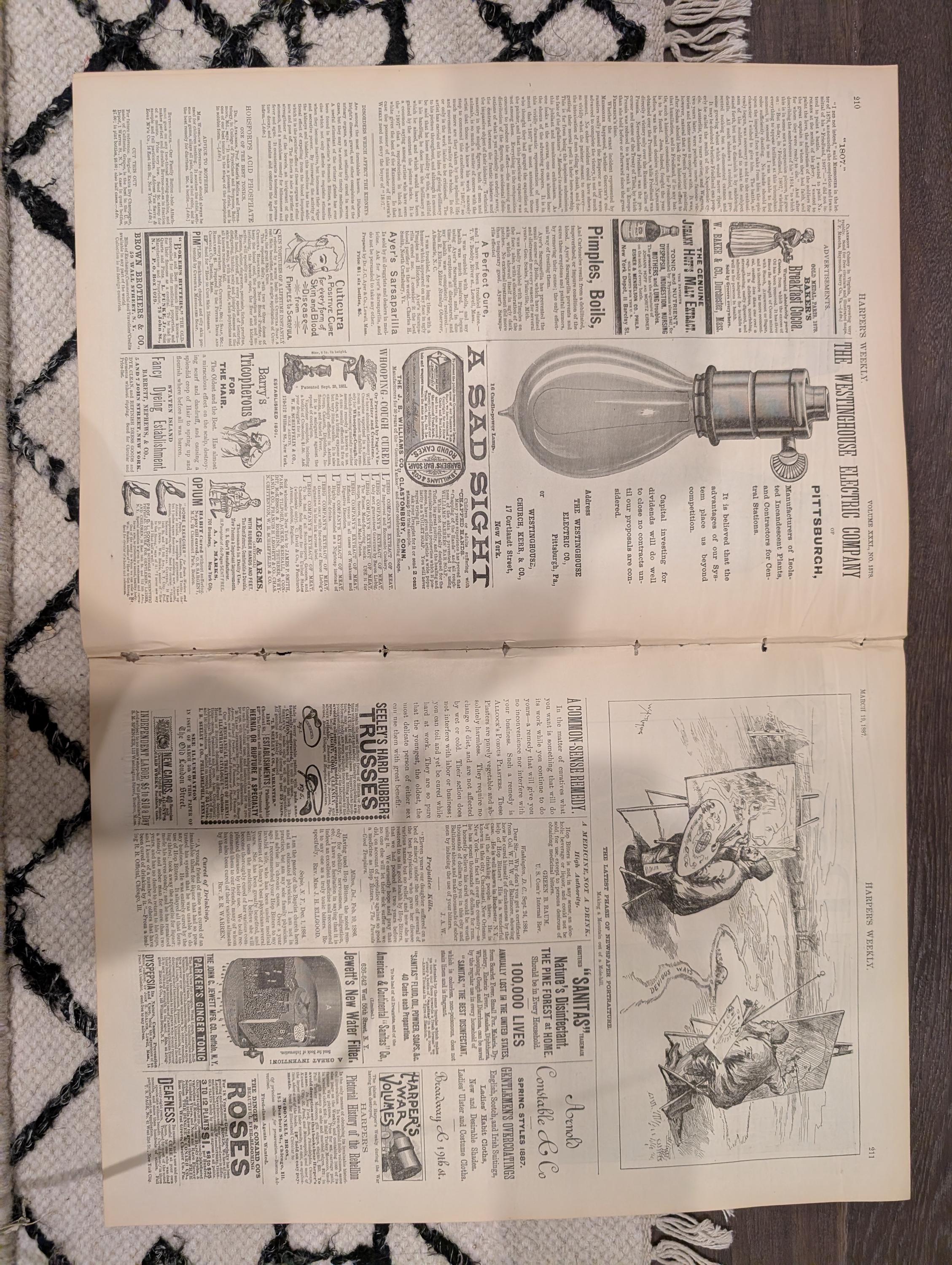 Harper’s Weekly – March 19, 1887 – Henry Ward Beecher Funeral, Geronimo’s Son, Cavalry Charge Centerfold, Fires, Portraits, & More