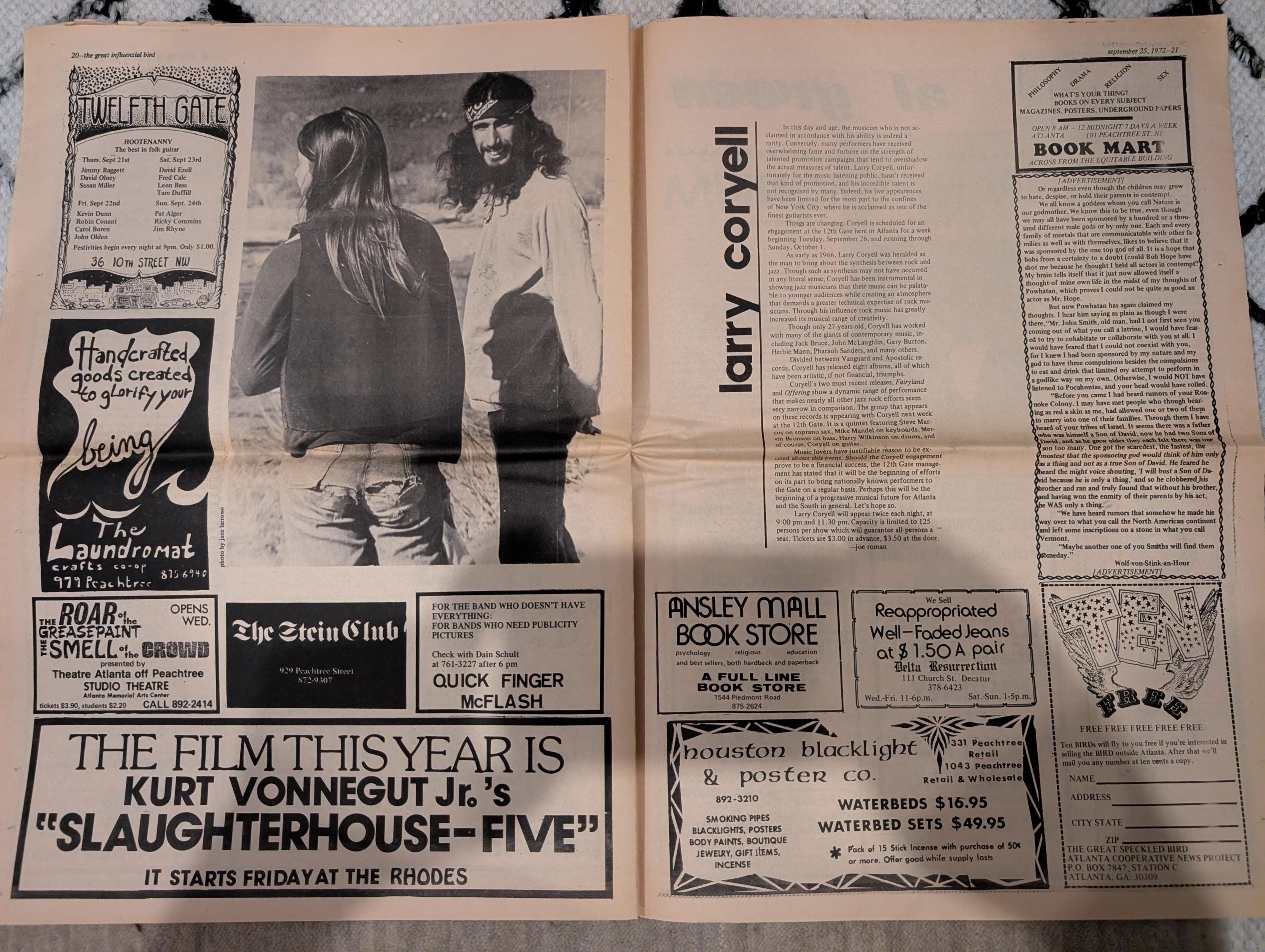 The Great Speckled Bird | September 25, 1972 | Underground Atlanta Newspaper | Labor Strikes, Palestine, Cheech & Chong, Al Green