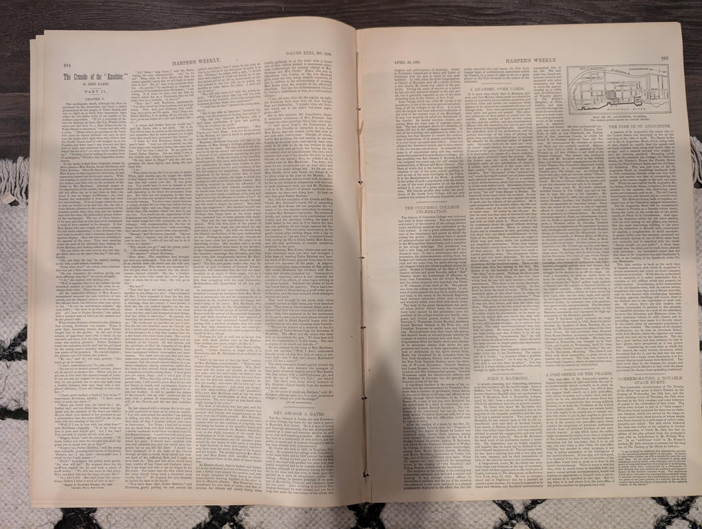 Harper’s Weekly April 23 1887 – Prairie Letter-Box, Denver Centerfold, Remington, Whitman, St. Augustine Fire