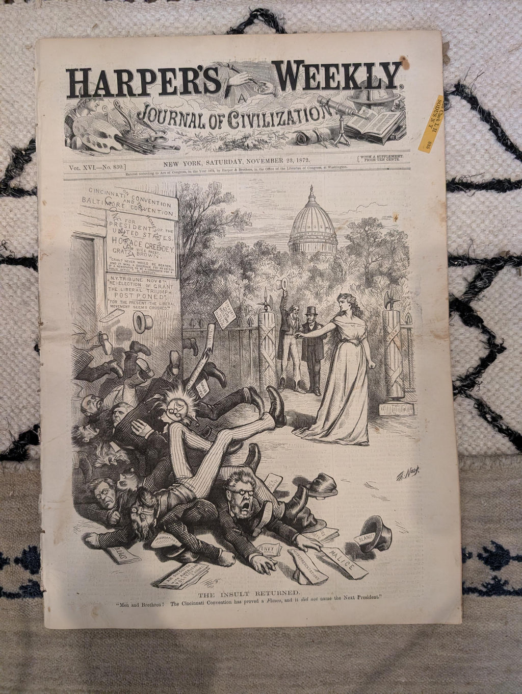 1872 Nast Clasping Hands Harper's Weekly Nov 23 Horse Plague Darjeeling