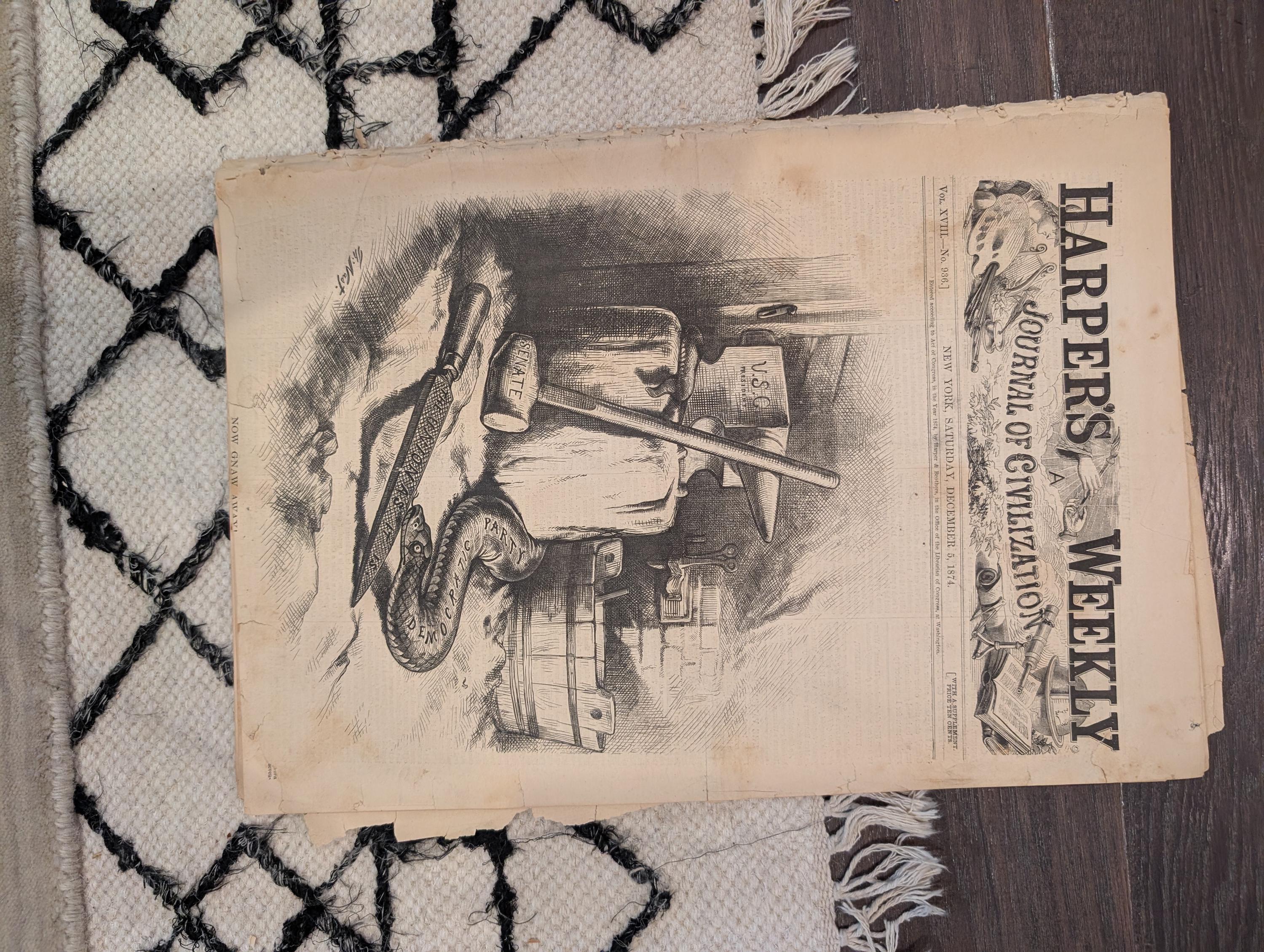 1874 Nast on Grant, Nero Centerfold, Arctic Discovery, Hogarth — Dec 5
