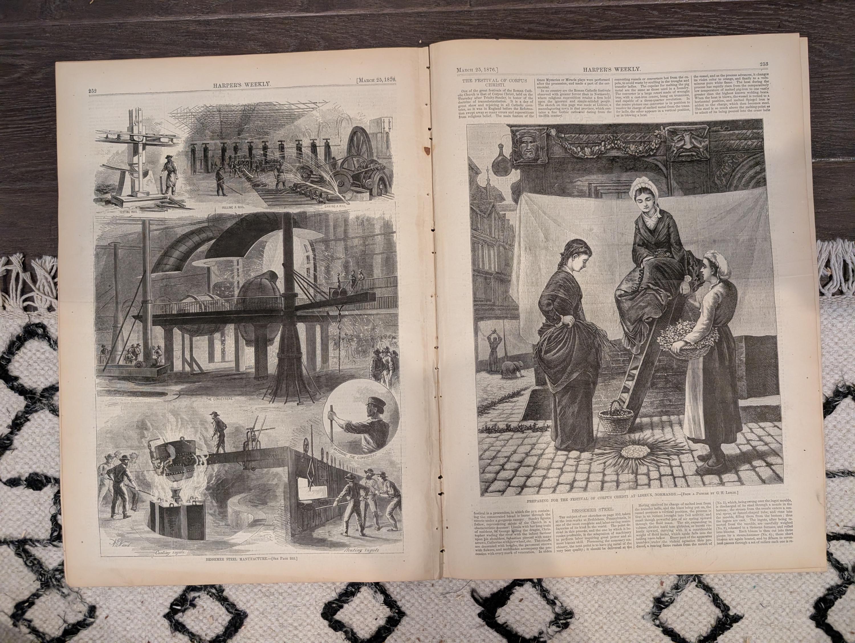 Harper’s Weekly Mar 25 1876 – Thomas Nast, Academy of Music, Bessemer Steel, Big Ben, Supplement Included