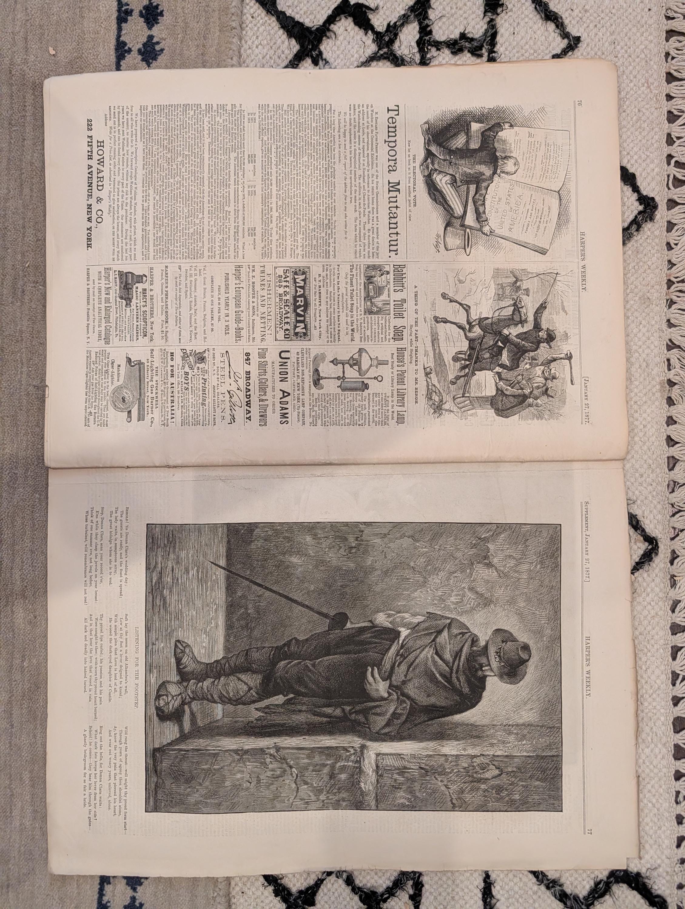 1877 Cornelius Vanderbilt Burial, Nast Cartoon, Grandfather's Fete — Jan 27